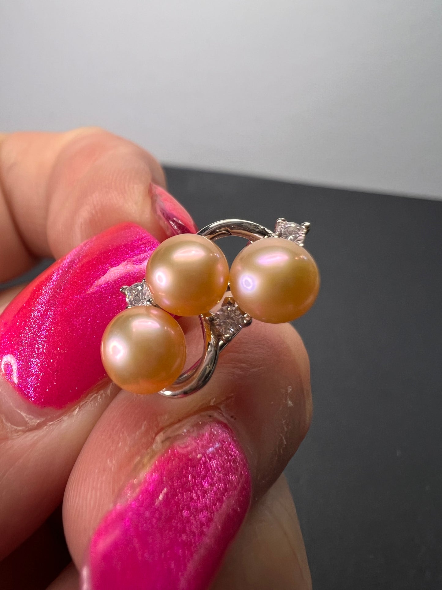 Pink Cultured Freshwater Pearl and White Cubic Zirconia Rhodium Over Sterling Silver Earrings