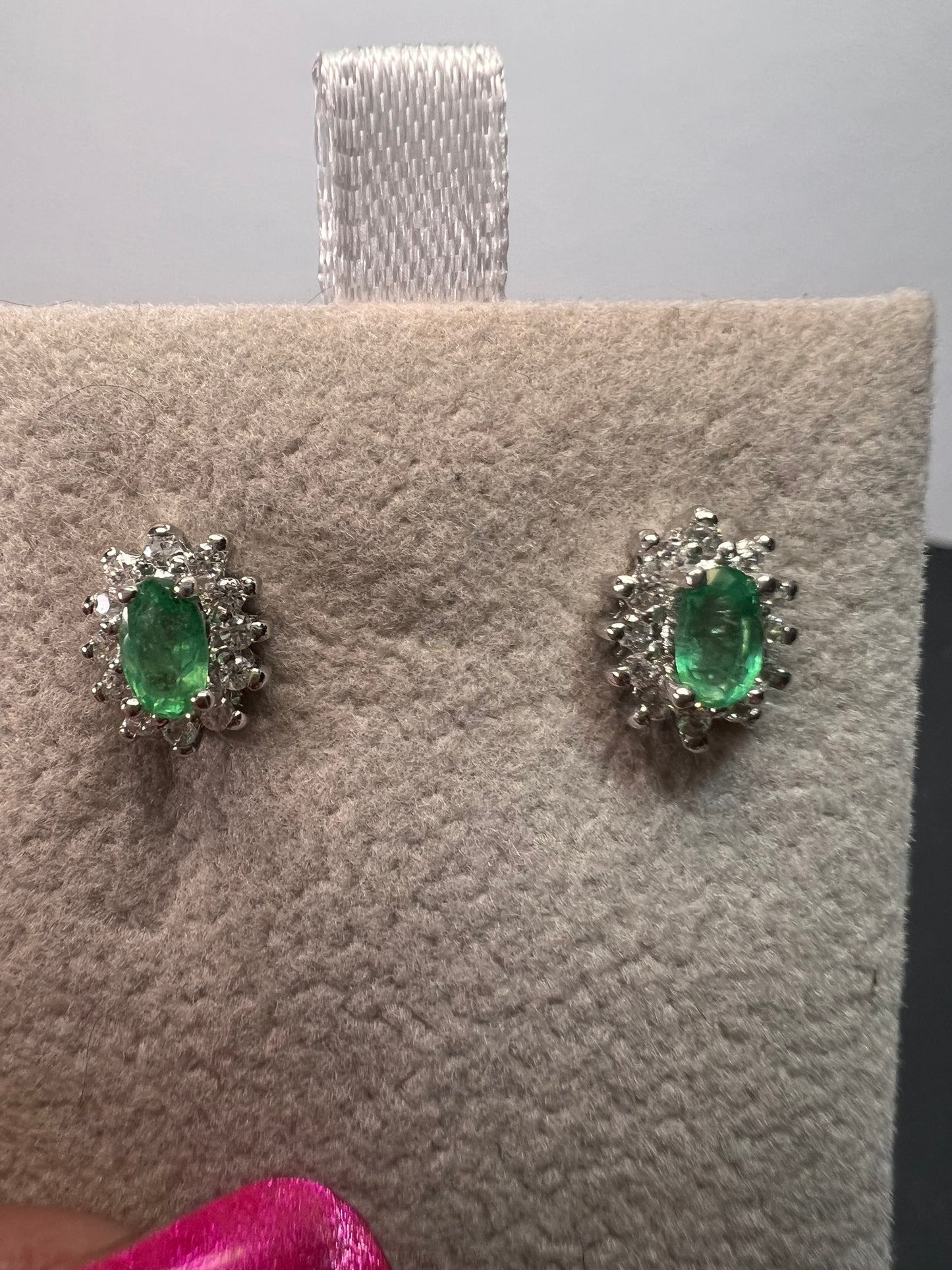 Zambian emerald and zircon sunburst stud earrings in platinum over sterling silver *NEW*