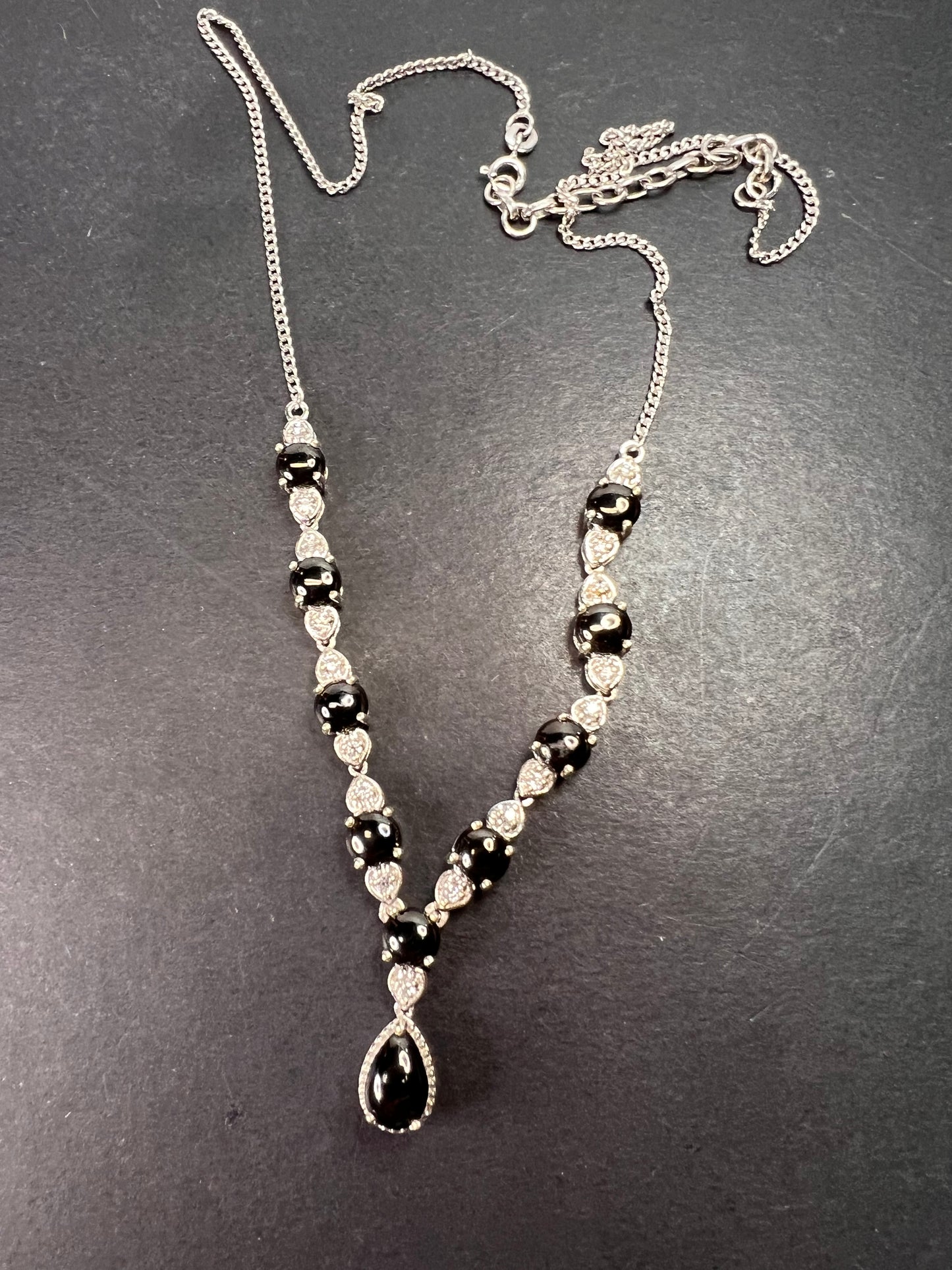 Shungite and white topaz necklace in sterling silver