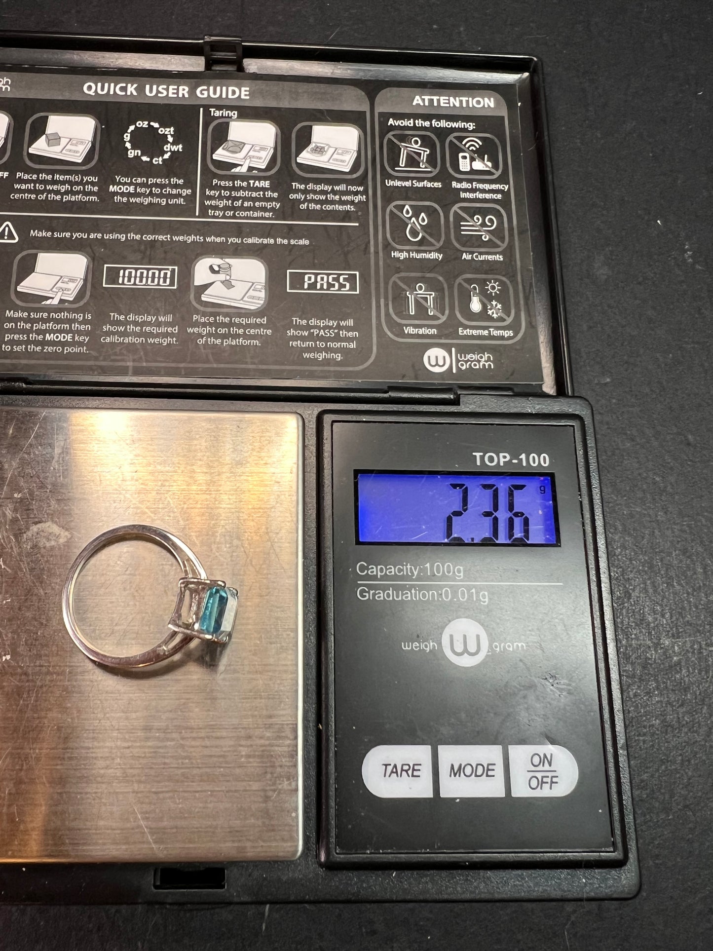 Blue topaz emerald cut sterling silver ring size 7