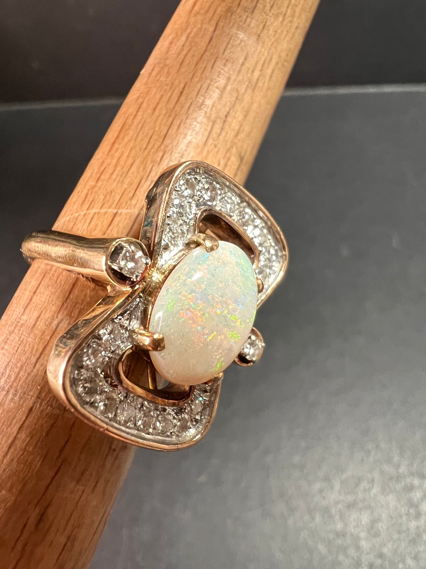 Vintage 14K Opal & Diamond Ring | Size 6.5 | Papered | 1.80ct | 60s–70s