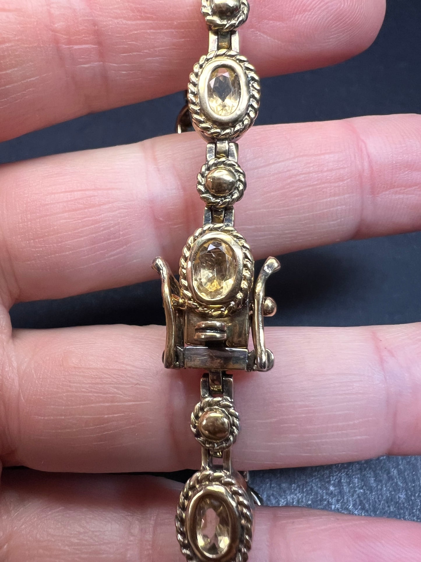 Vintage citrine tennis bracelet in yellow gold over sterling silver