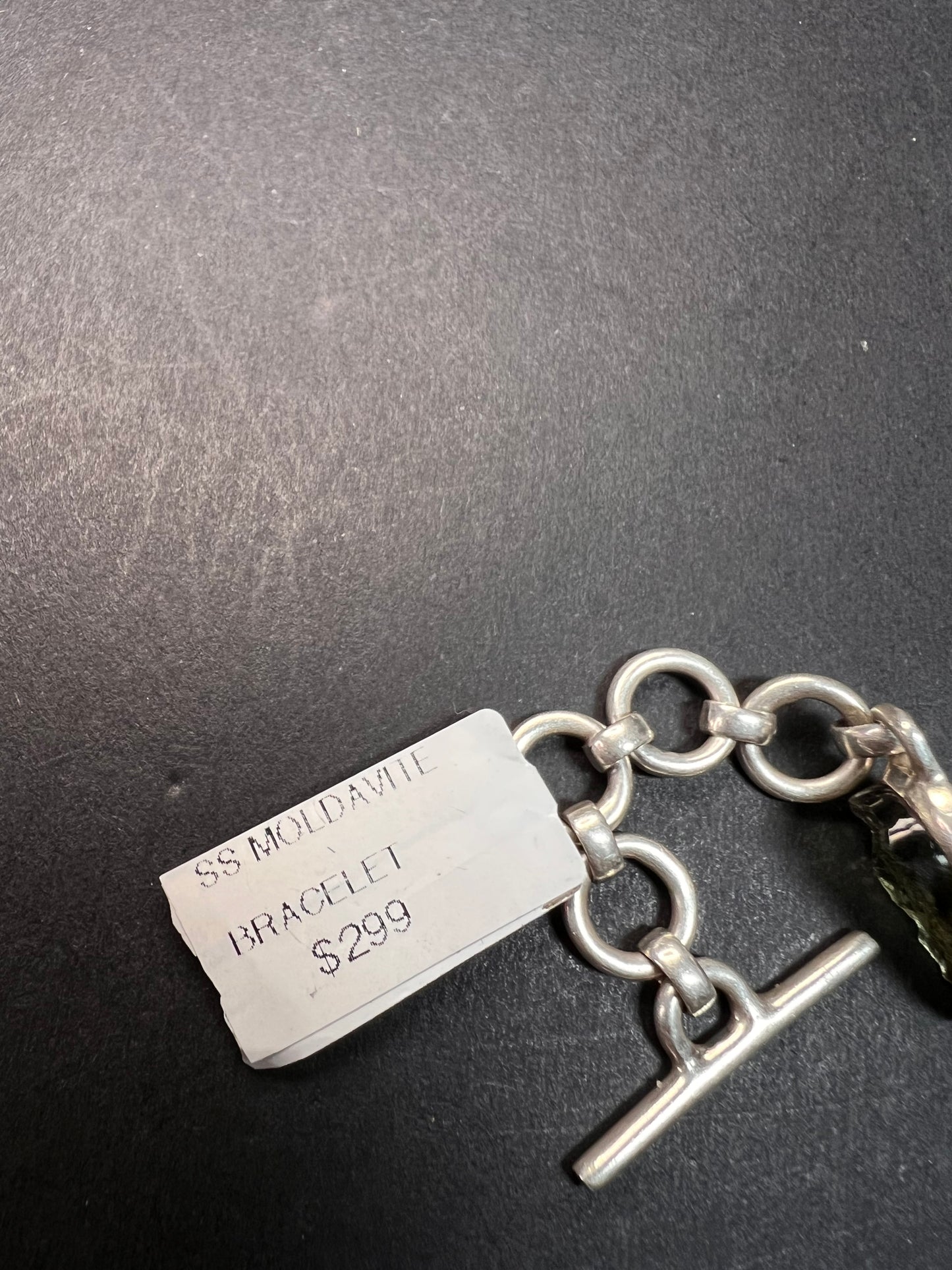 SOLD NEW Moldavite old stock sterling silver toggle bracelet