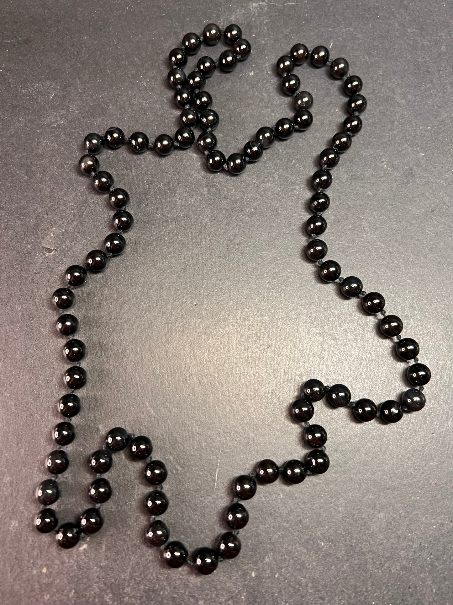 Estate Black Onyx Endless Necklace 8mm Knotted Beads 34 Inch Modern