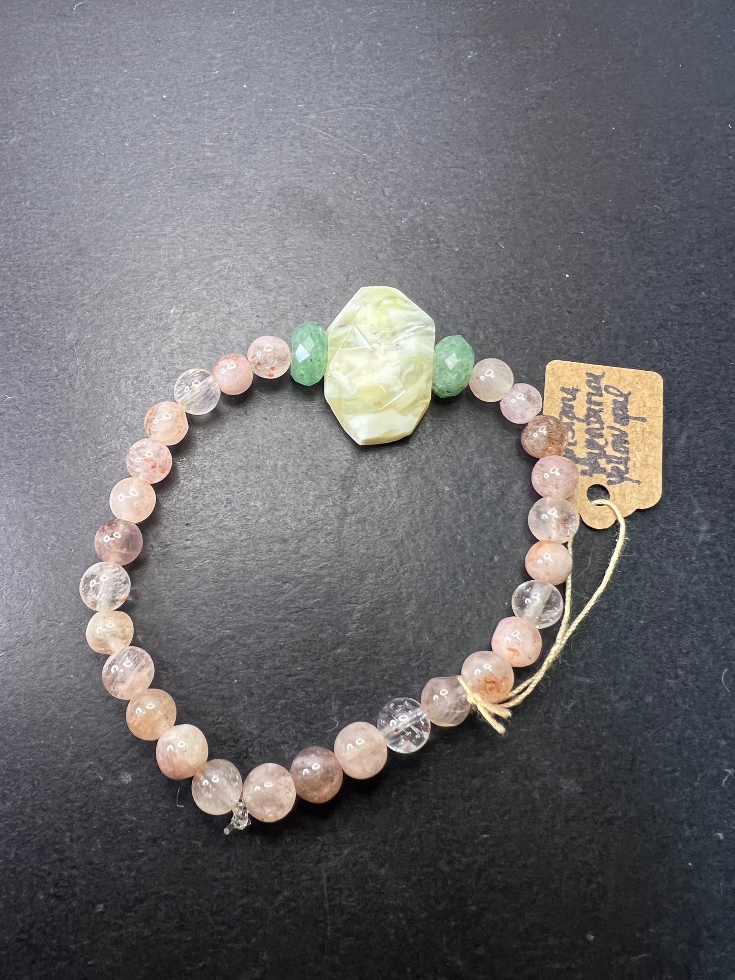 Sunstone , yellow opal , and green aventurine stretch bracelet 7 inch