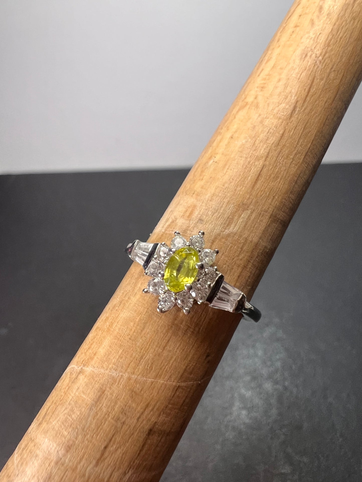 Sphene halo ring in rhodium over sterling silver size 5 *NEW*