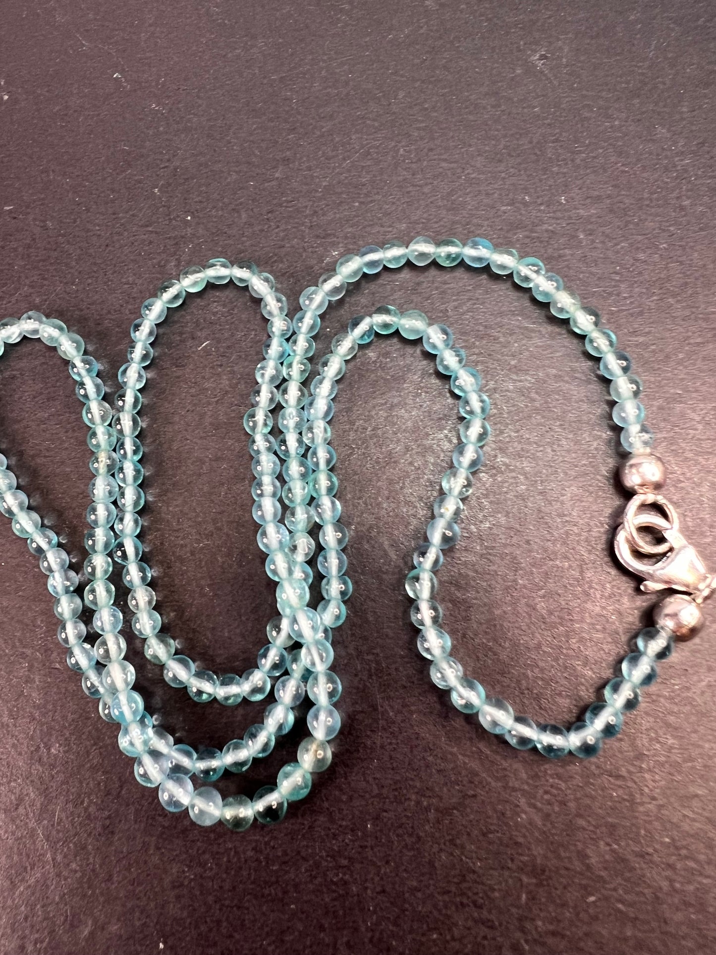 Blue apatite 2mm beaded necklace with sterling silver clasp