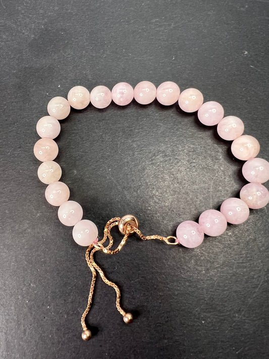 Morganite bolo bracelet in rose gold over sterling silver