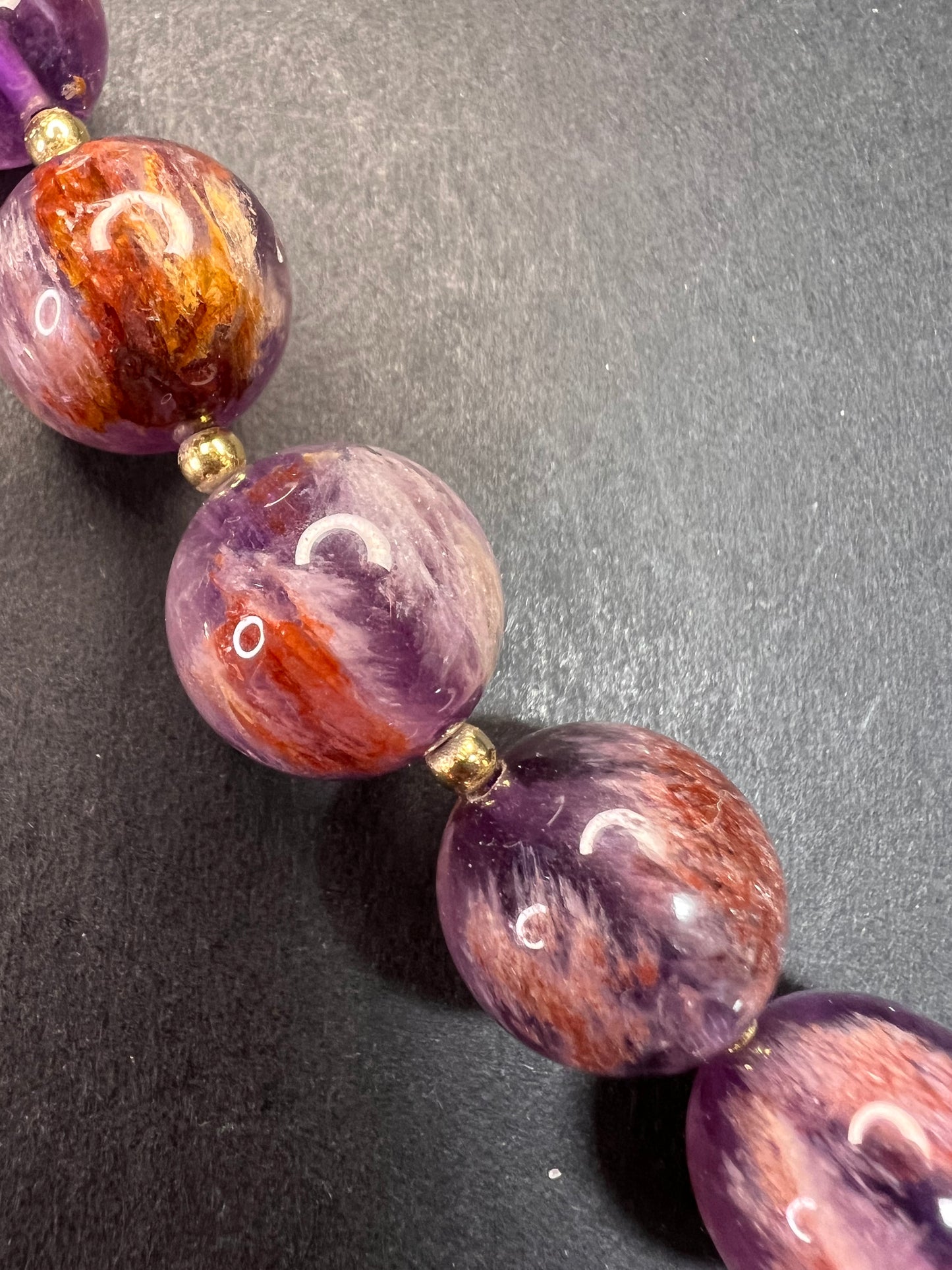 NEW Cacoxenite in amethyst graduated beaded necklace with gold vermeil