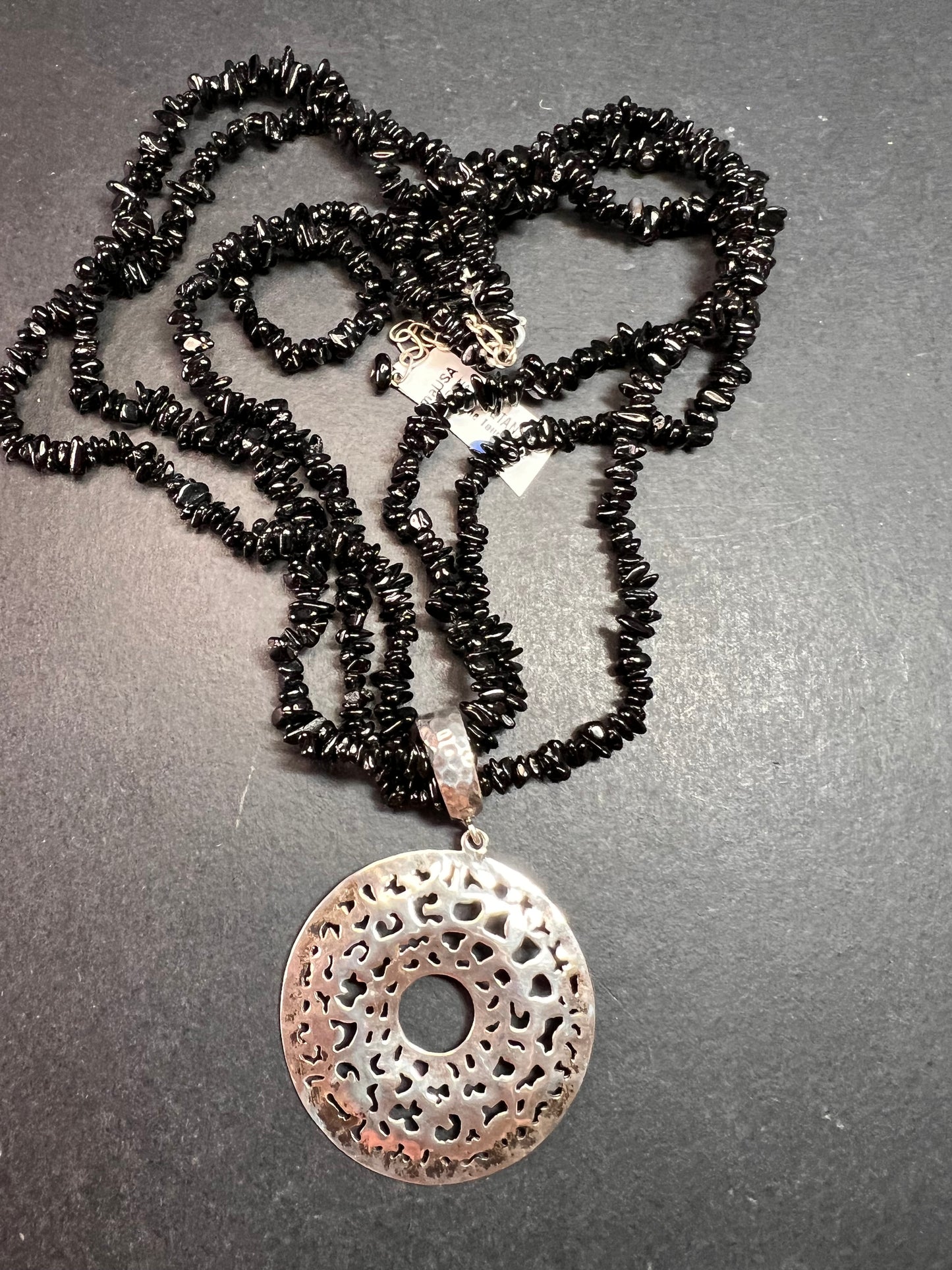 NEW Black tourmaline multi strand sterling silver necklace