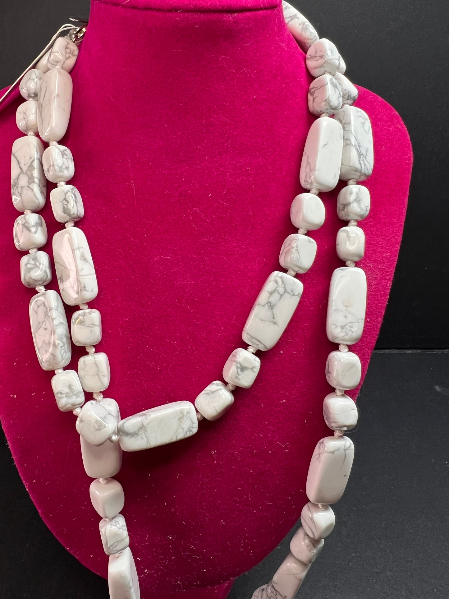 NEW howlite 36 inch knotted necklace with sterling silver clasp