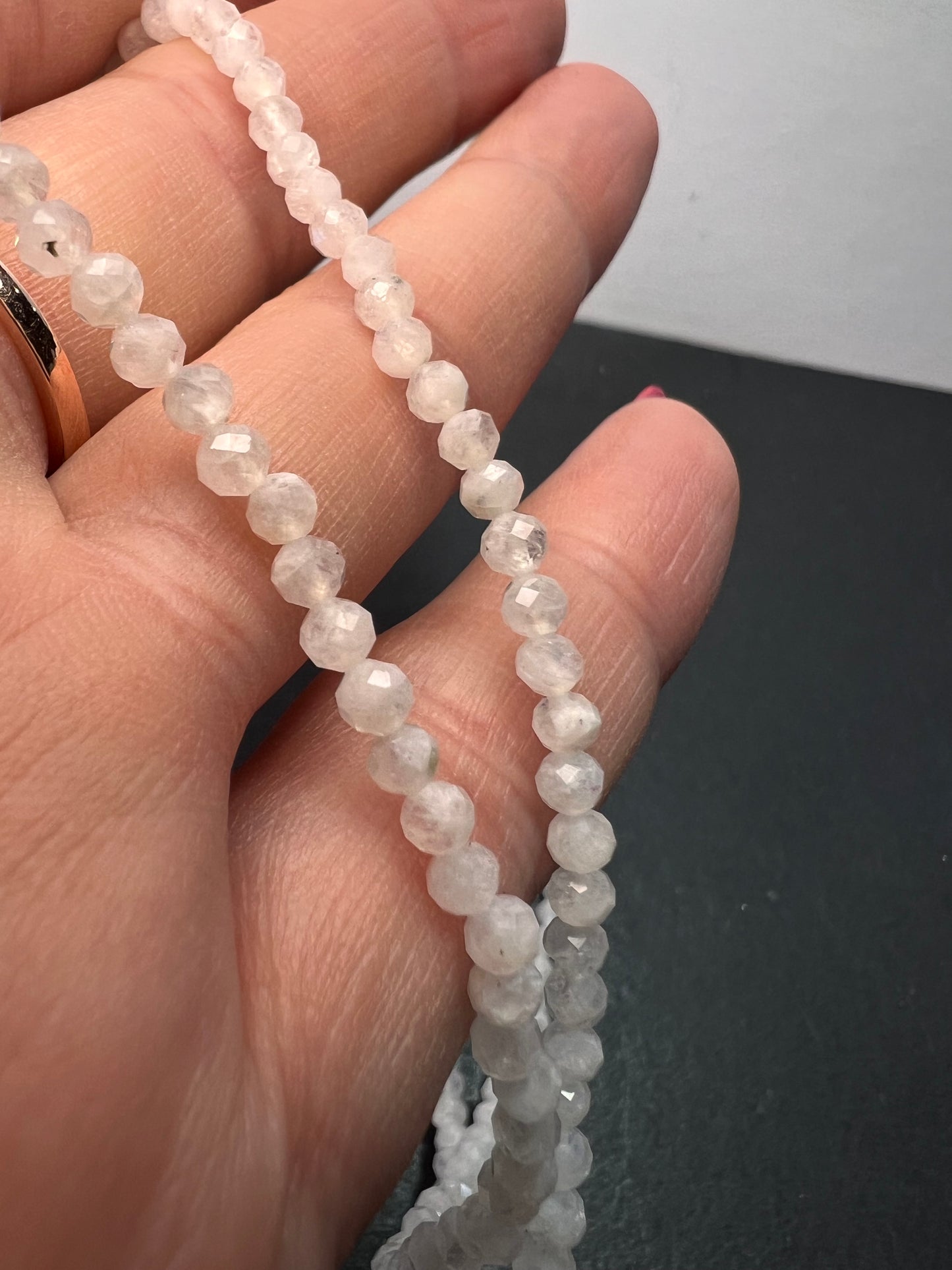 Rainbow moonstone and pearl necklace with sterling silver clasp