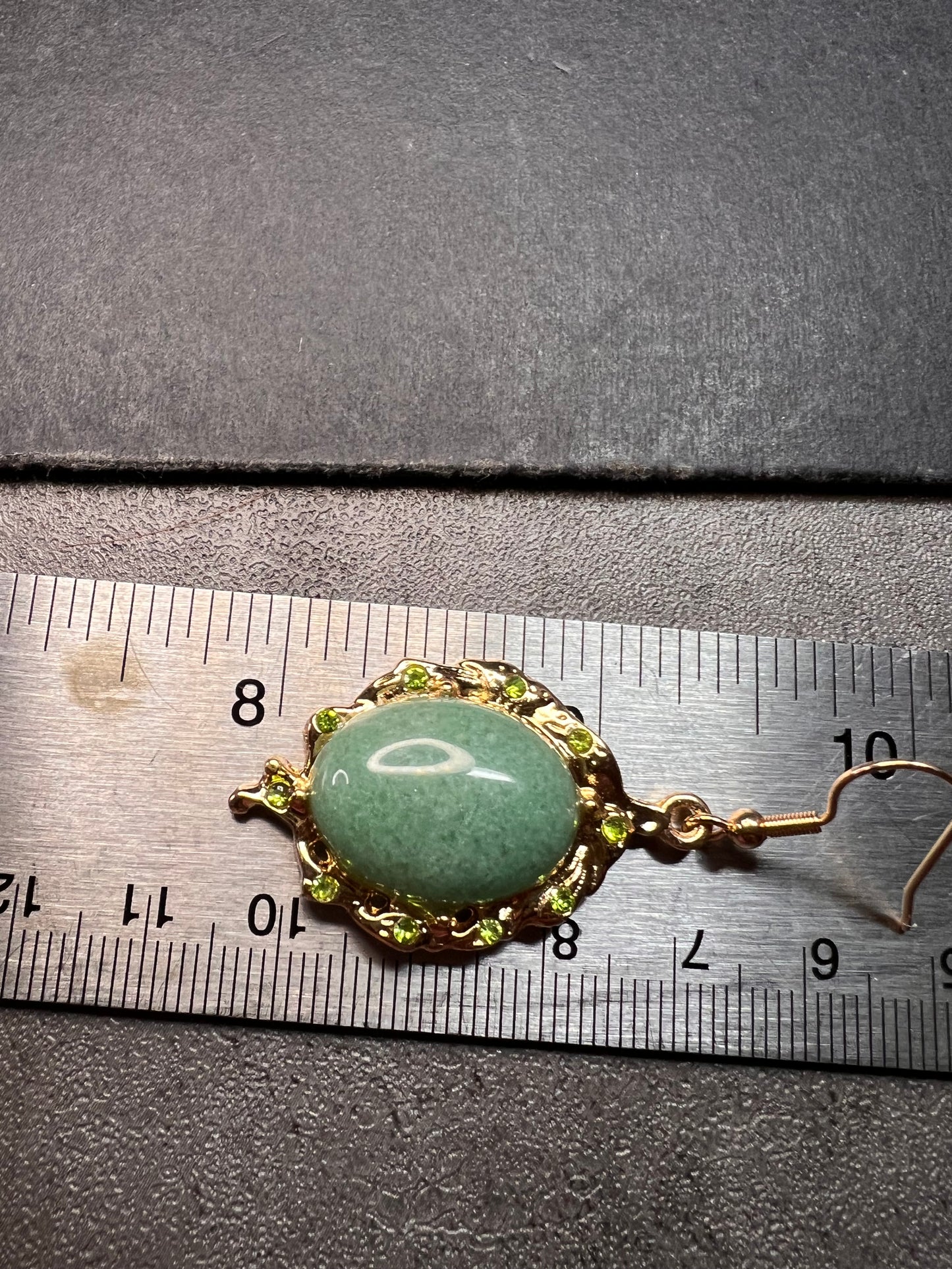 NEW Green aventurine gold tone earrings