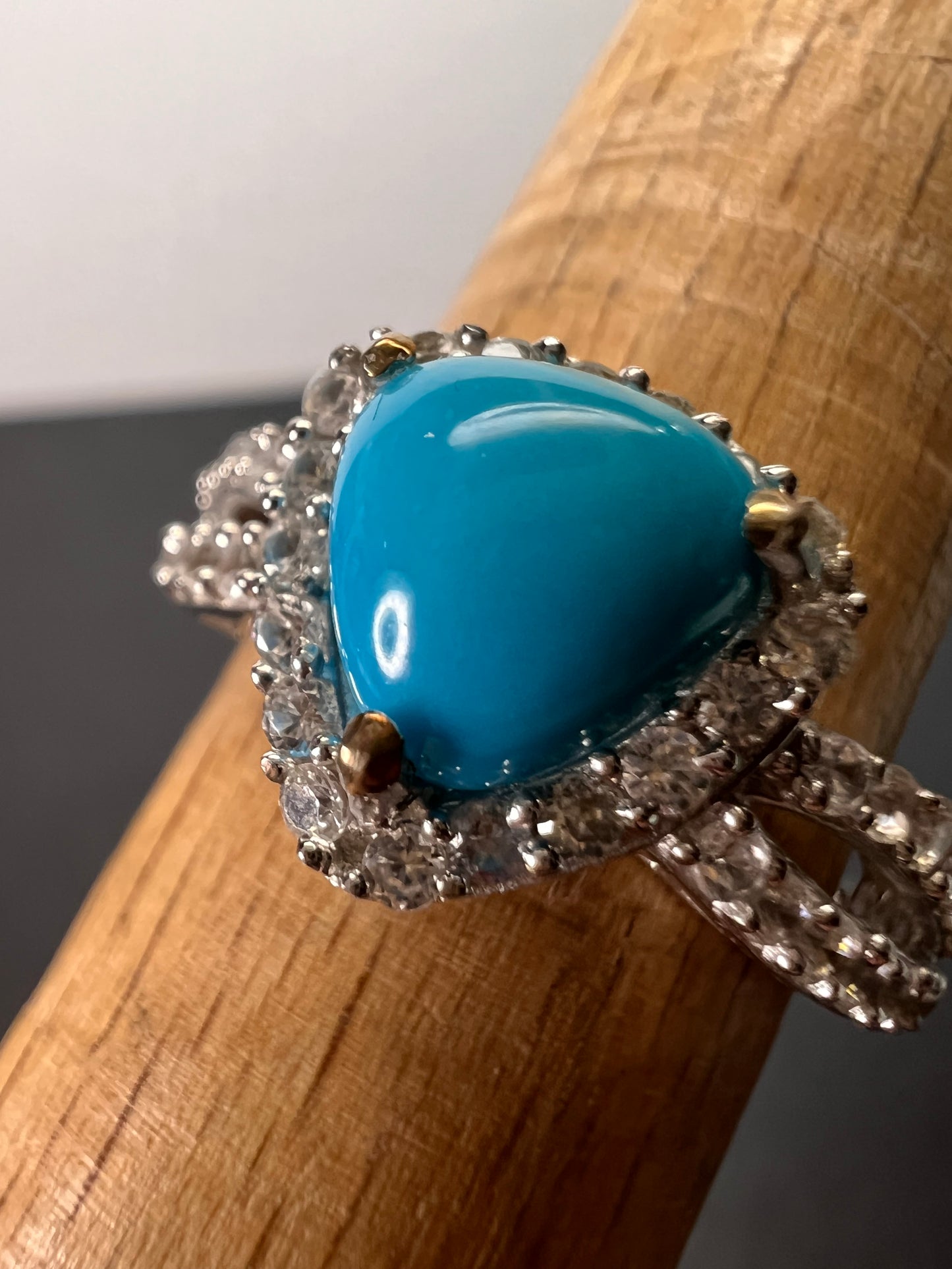 American sleeping beauty turquoise and zircon ring in platinum over sterling silver 2.60 ctw size 8