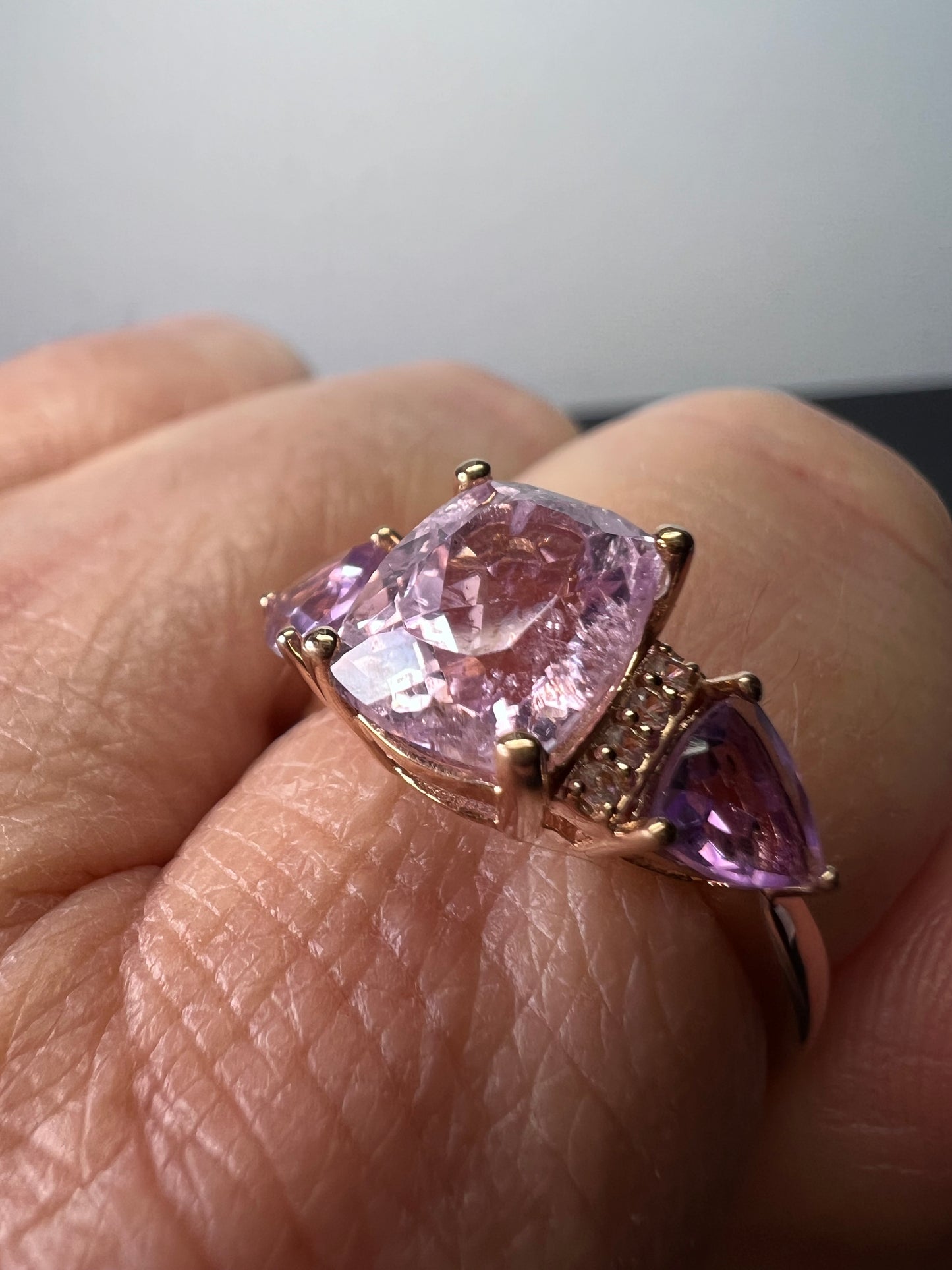 Pink kunzite 18k rose gold over sterling silver ring 3.03 ctw size 9