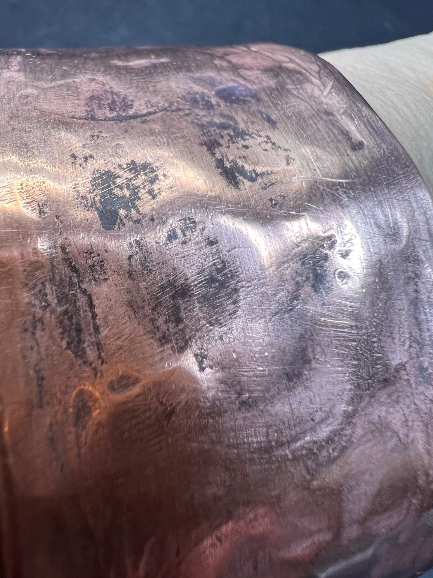 Vintage hammered copper extra wide cuff adjustable bracelet