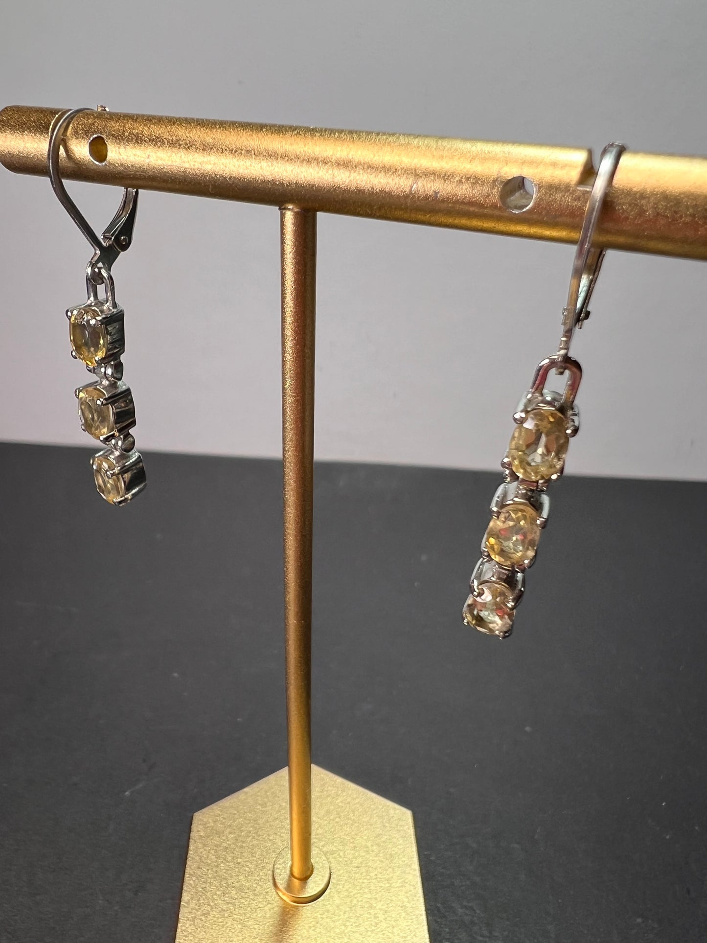 Citrine gemstone dangle earrings in stainless steel