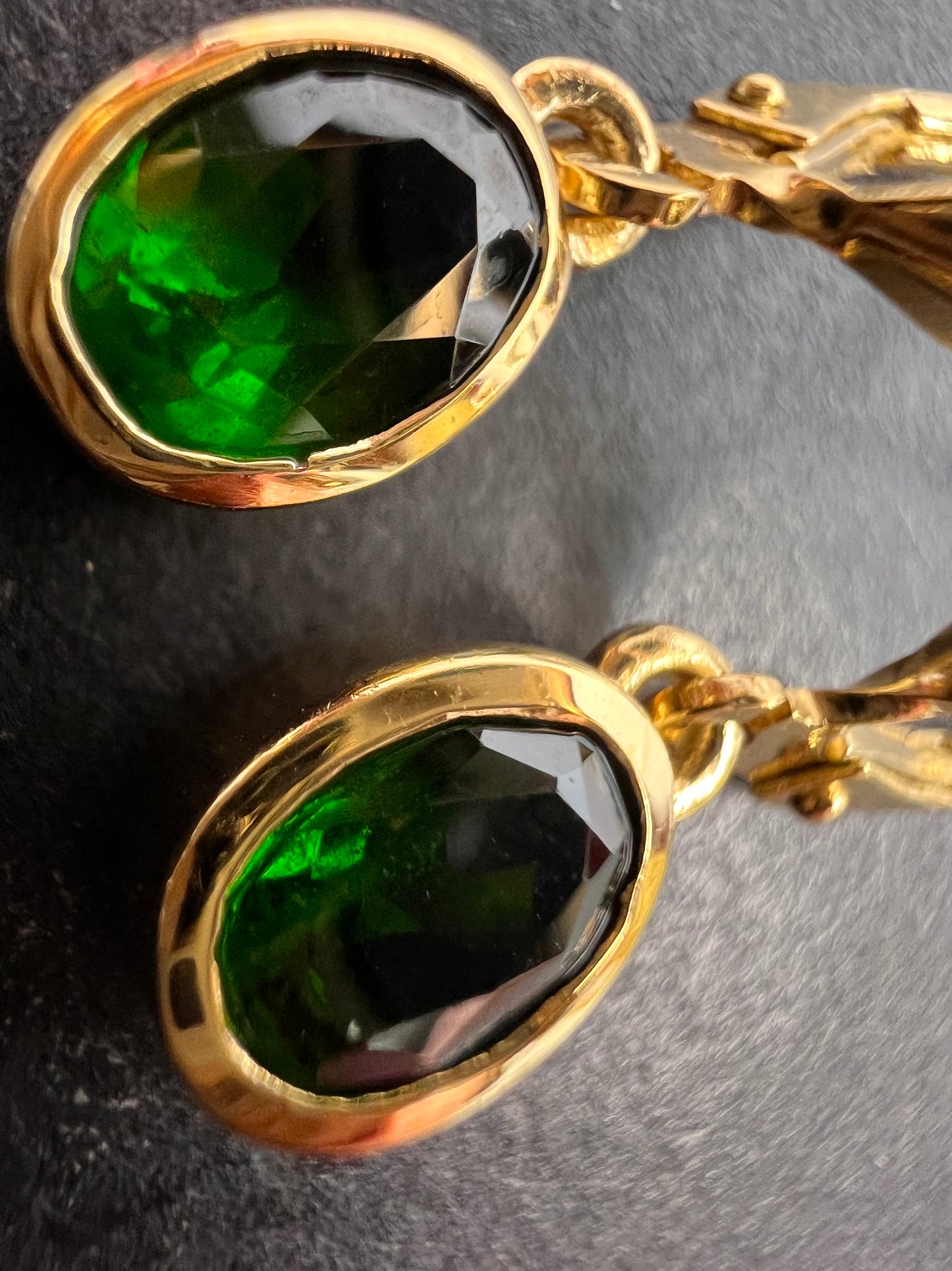 Chrome diopside lever back earrings in gold over sterling silver