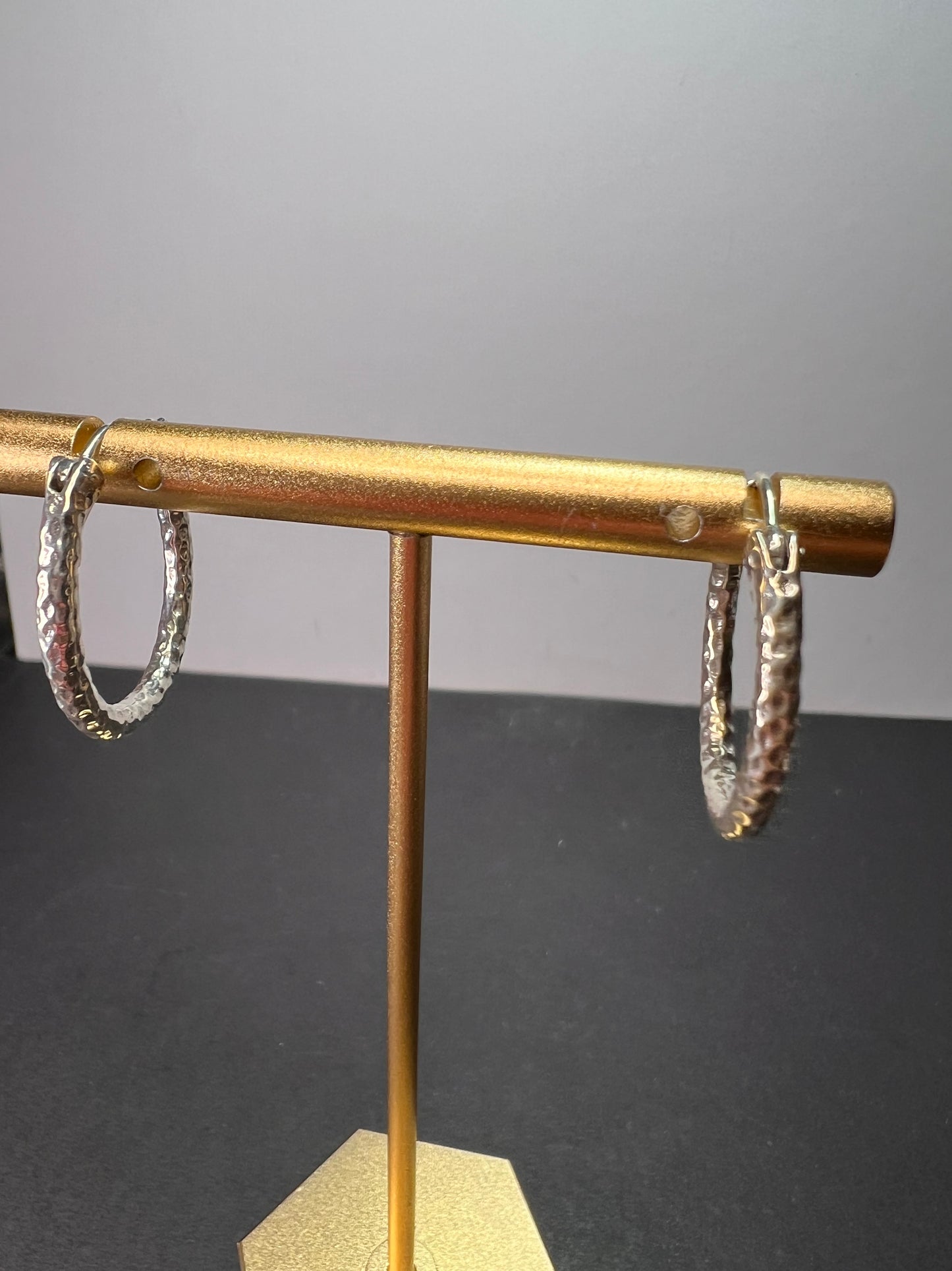 Signed Sarda sterling silver hammered hoop earrings new in bag