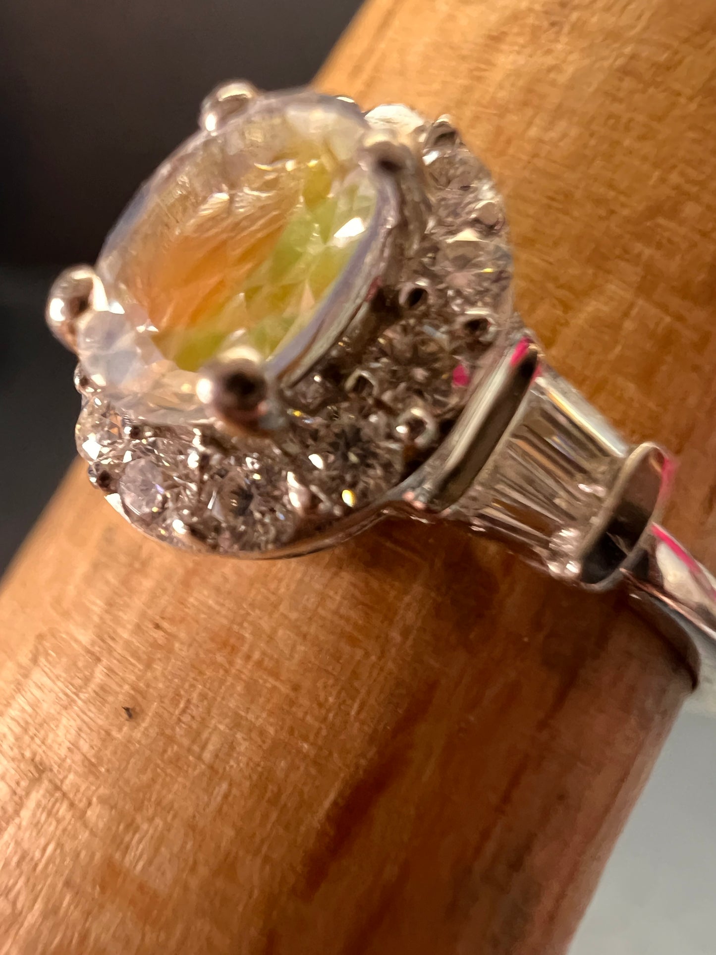 NEW gemmy moonstone and Moissanite sterling silver halo ring size 8