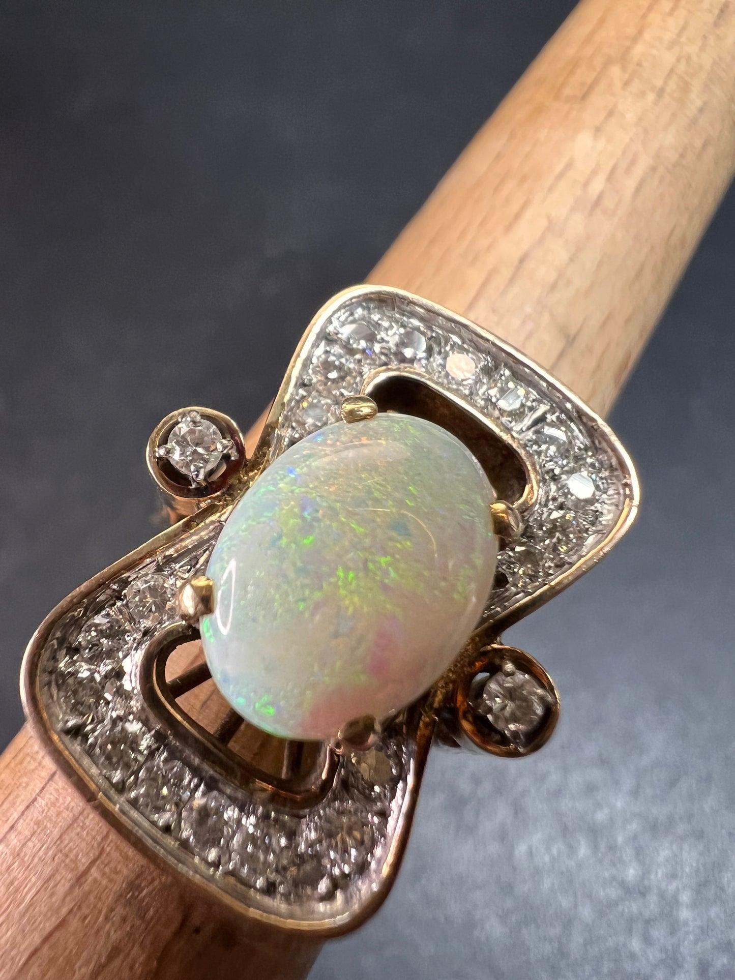 Vintage 14K Opal & Diamond Ring | Size 6.5 | Papered | 1.80ct | 60s–70s
