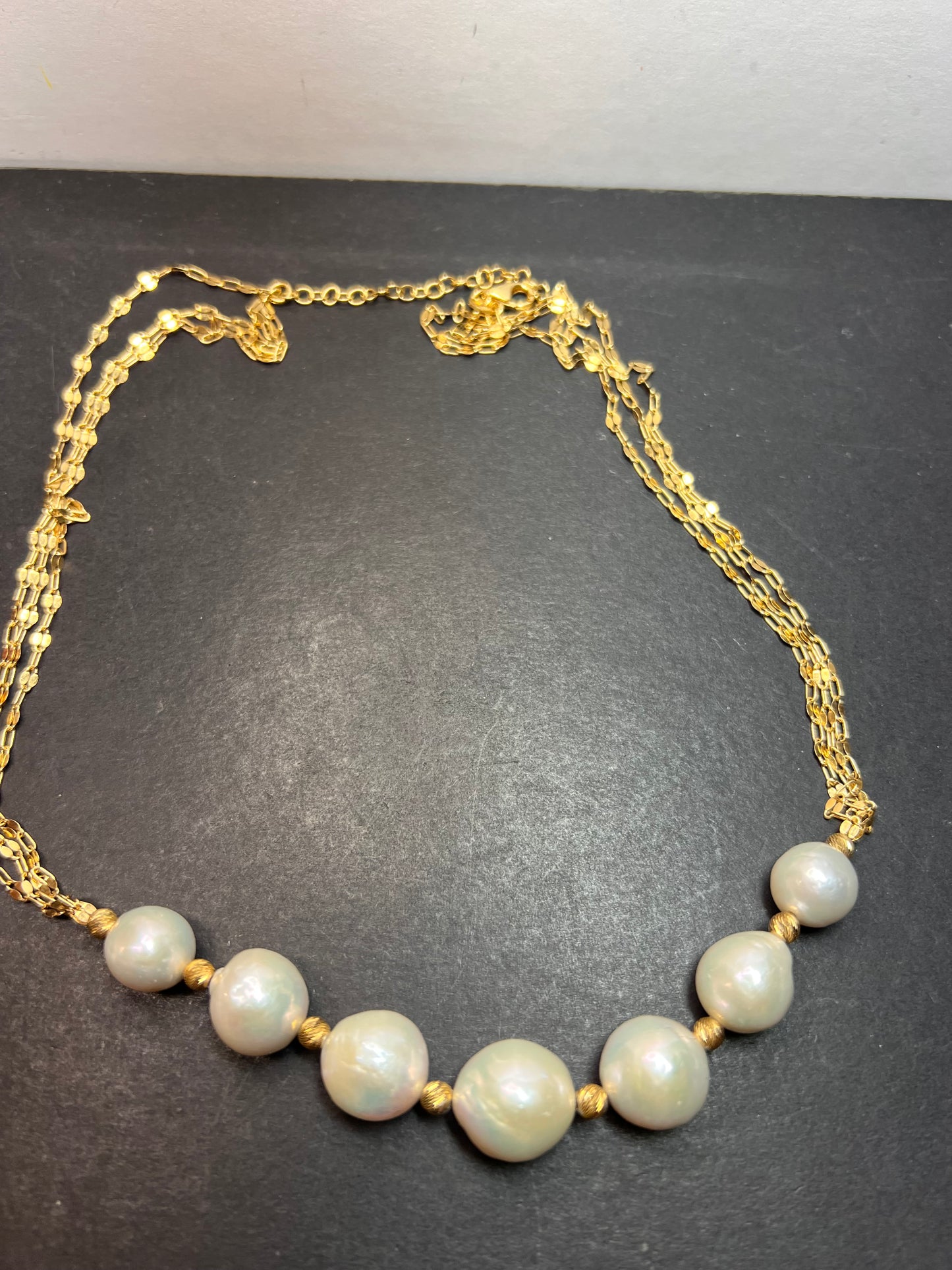 White Cultured Freshwater Pearl 18k Yellow Gold Over Sterling Silver Necklace *NEW*