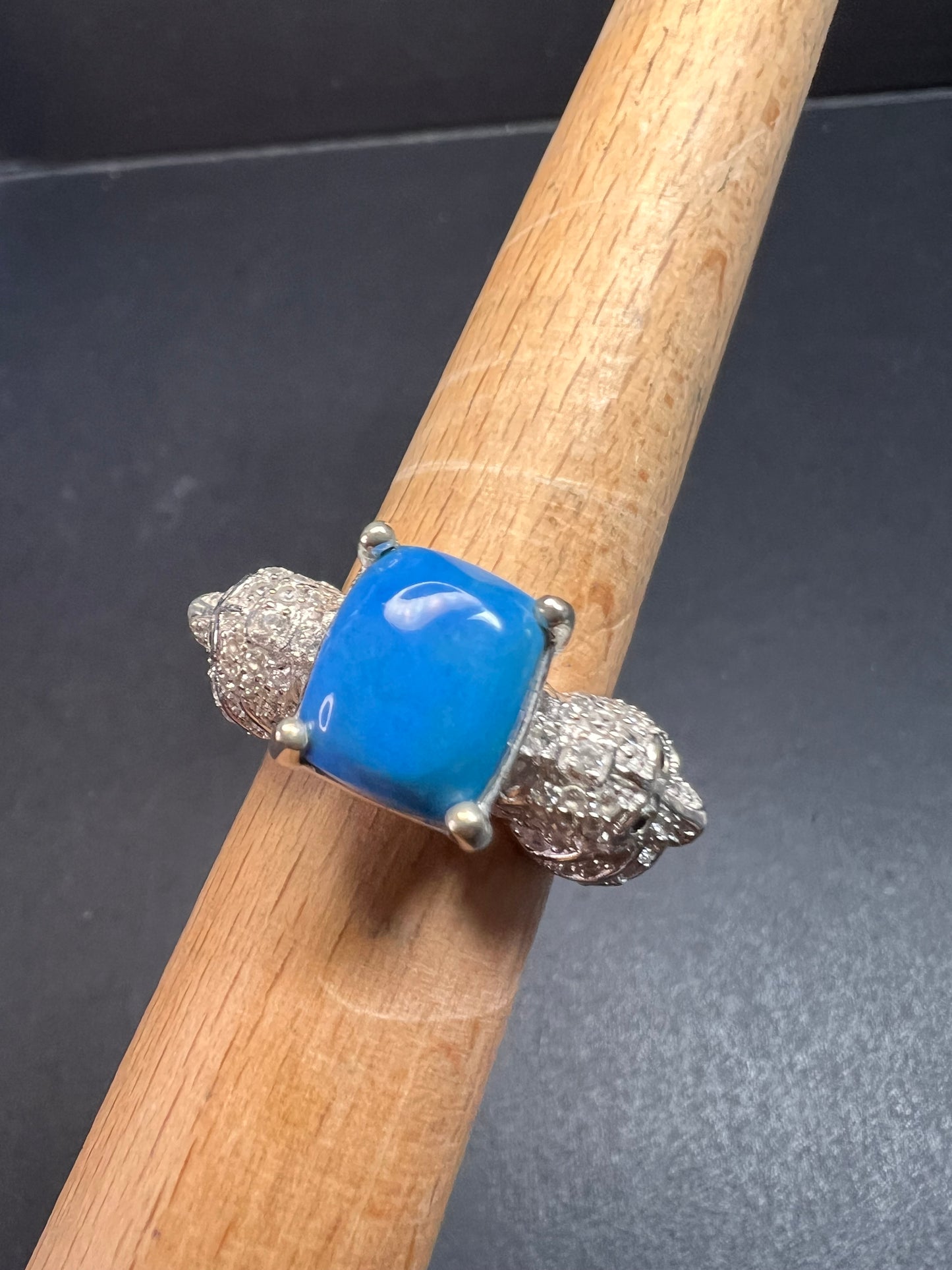 NEW Ceruleite and zircon seahorse ring in sterling silver size 8