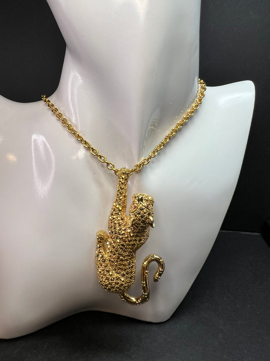 Dallas Prince 14K Clad Marcasite Panther Necklace Ruby Eyes 18-20