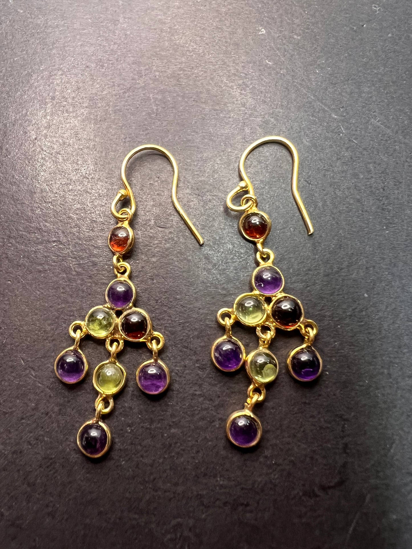 Multi gemstone chandelier earrings in gold over sterling silver