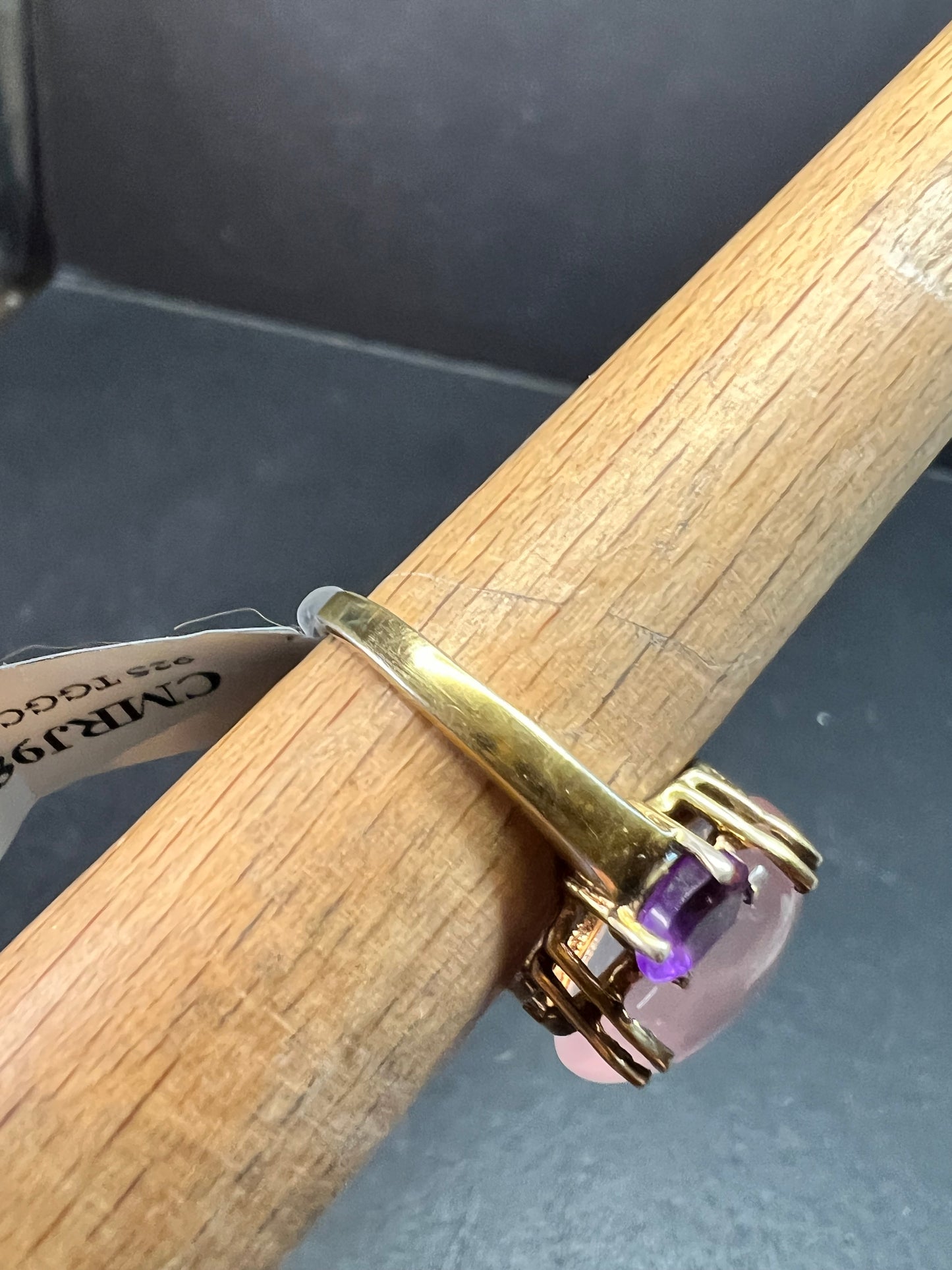 Rose Quartz & Amethyst Gold Plated 925 Ring Size 7 NWT