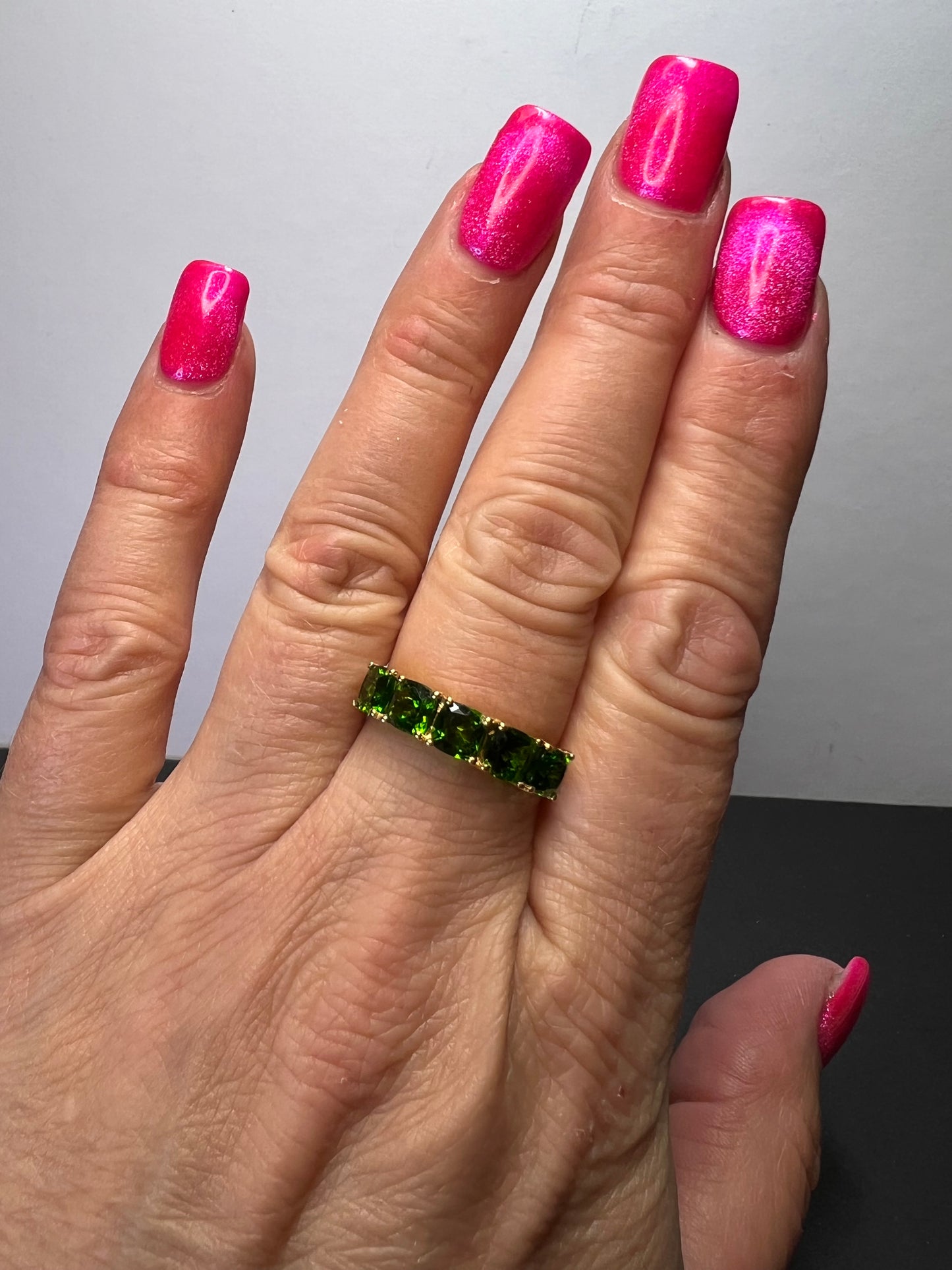 Natural Chrome Diopside 5 Stone Band Ring in Vermeil Yellow Gold Sterling Silver 3.00 ctw