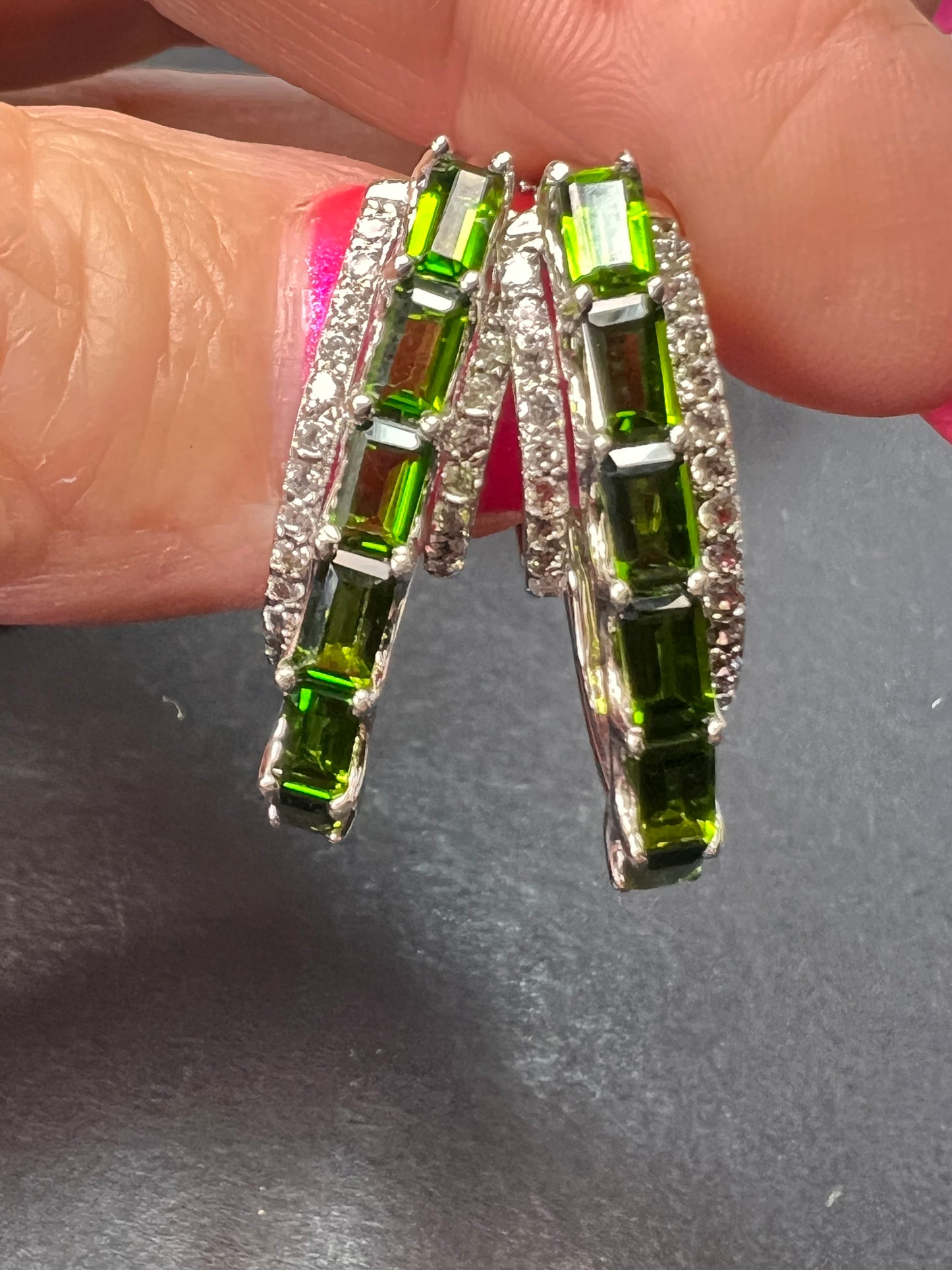 Chrome diopside platinum over sterling hoop earrings