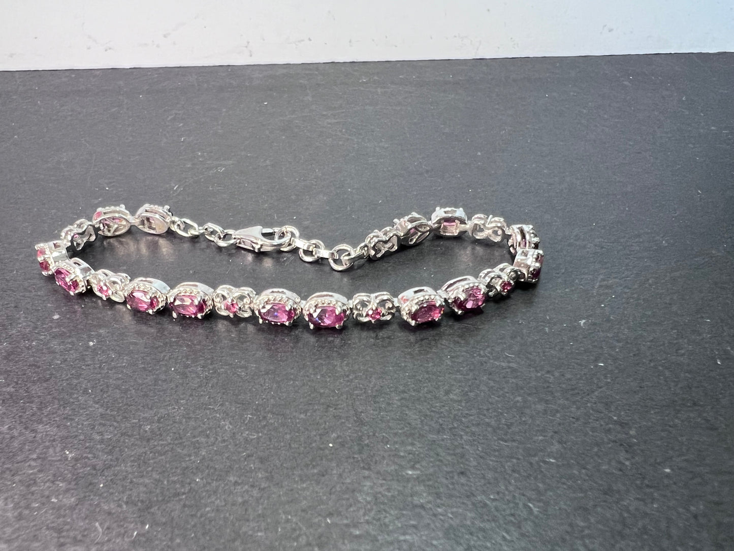 Grape rhodolite garnet and sterling silver and tennis bracelet