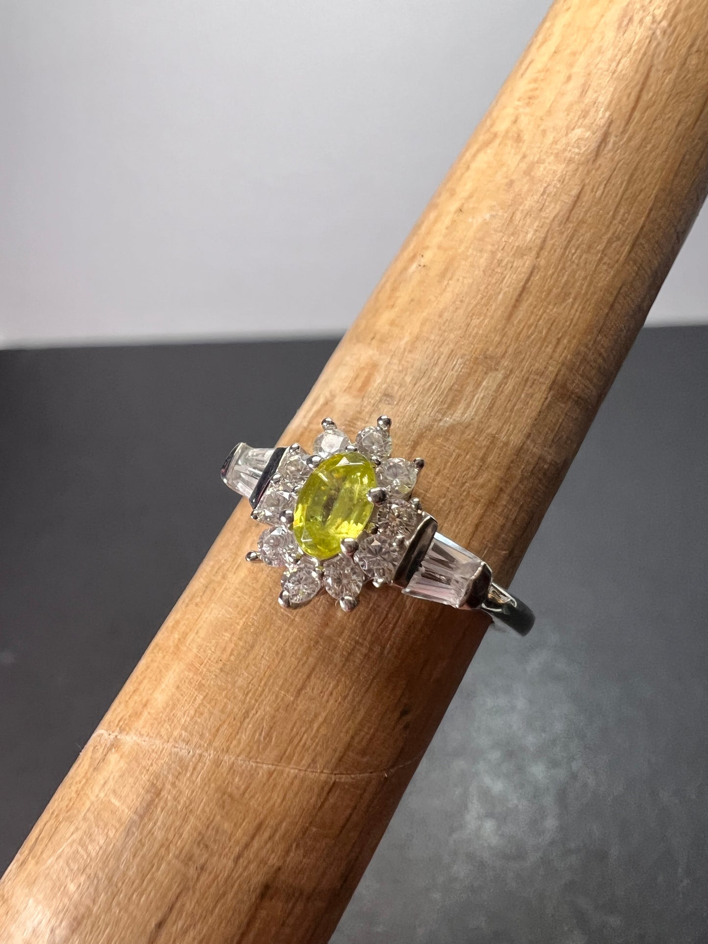 Sphene halo ring in rhodium over sterling silver size 5 *NEW*