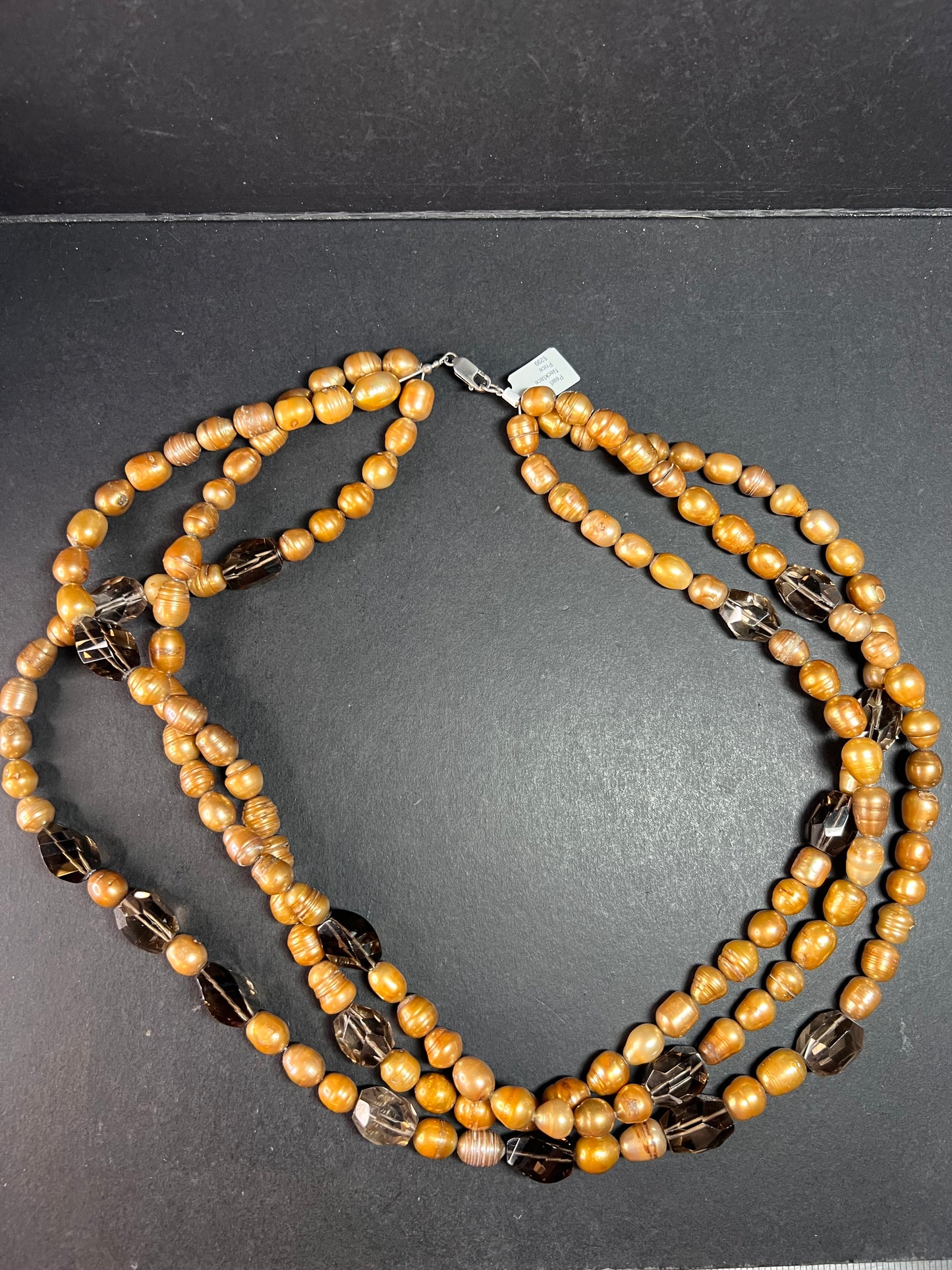 NEW smoky quartz and pearl multi strand necklace with sterling silver clasp