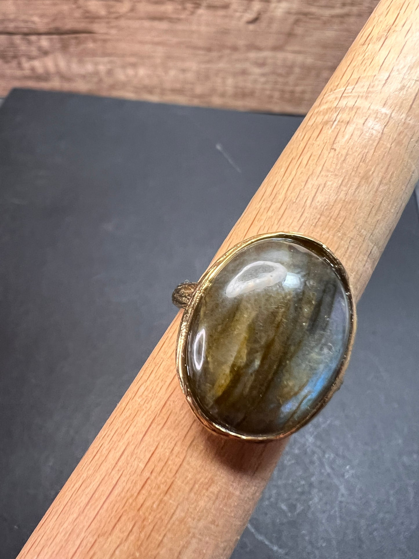 SIG Labradorite size 9 ring in gold tone