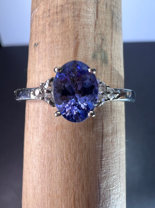 Tanzanite, Cambodian Zircon Ring in Platinum Over Sterling Silver, Fashion Rings For Women 1.10 ctw size 9