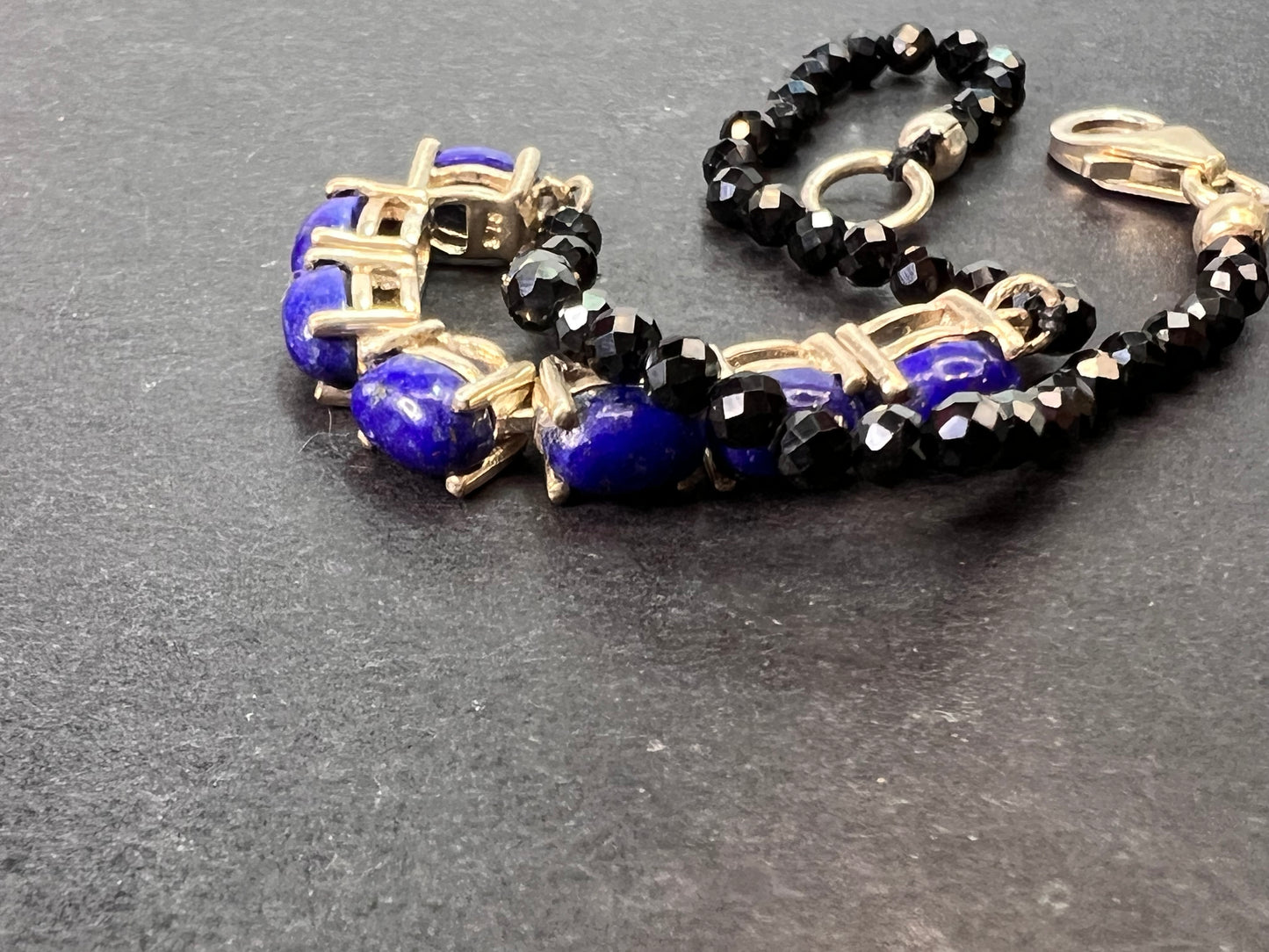 Lapis lazuli and black spinel sterling silver bracelet