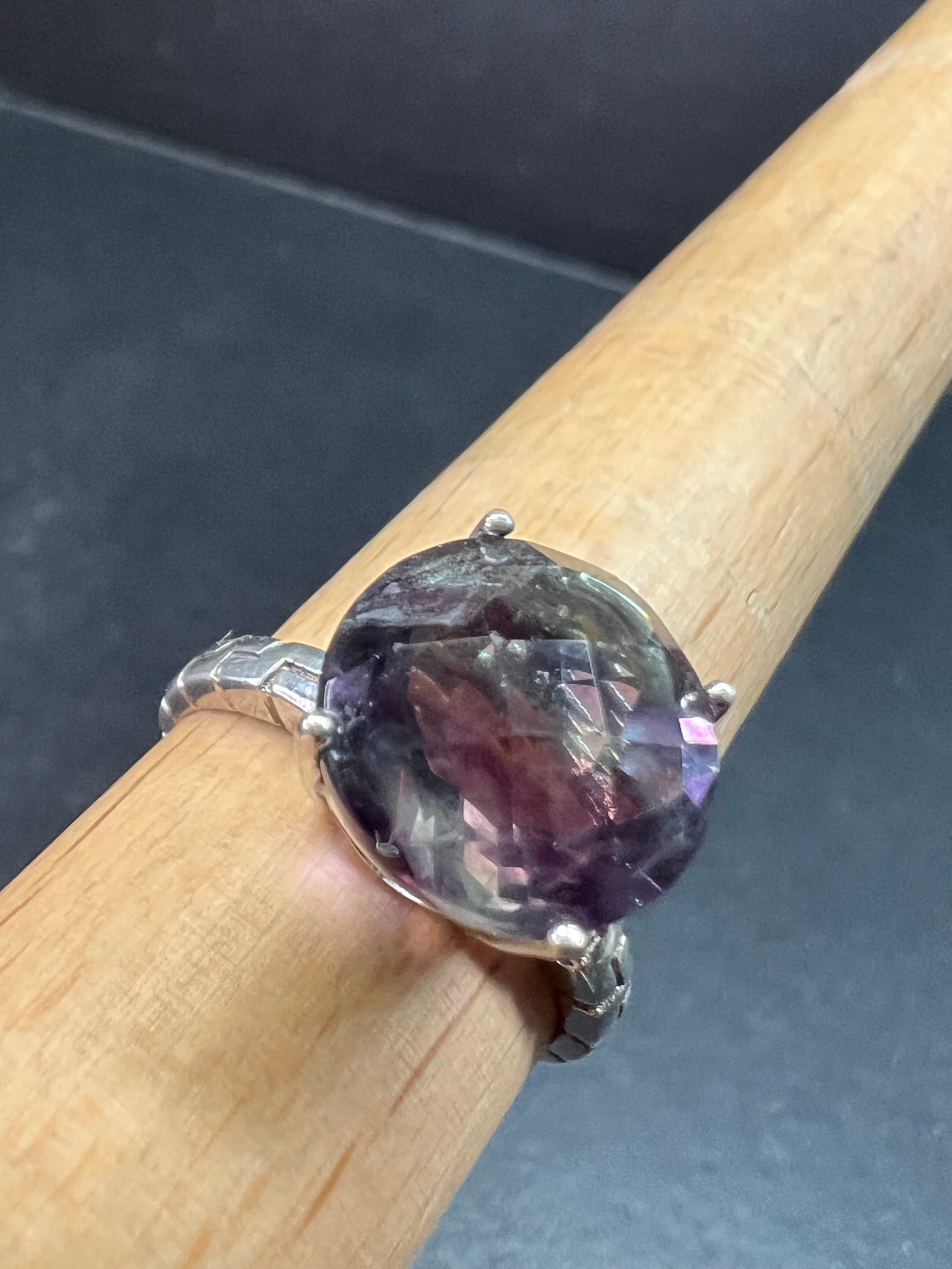 Vintage Sterling Silver Rainbow Fluorite Ring Size 9