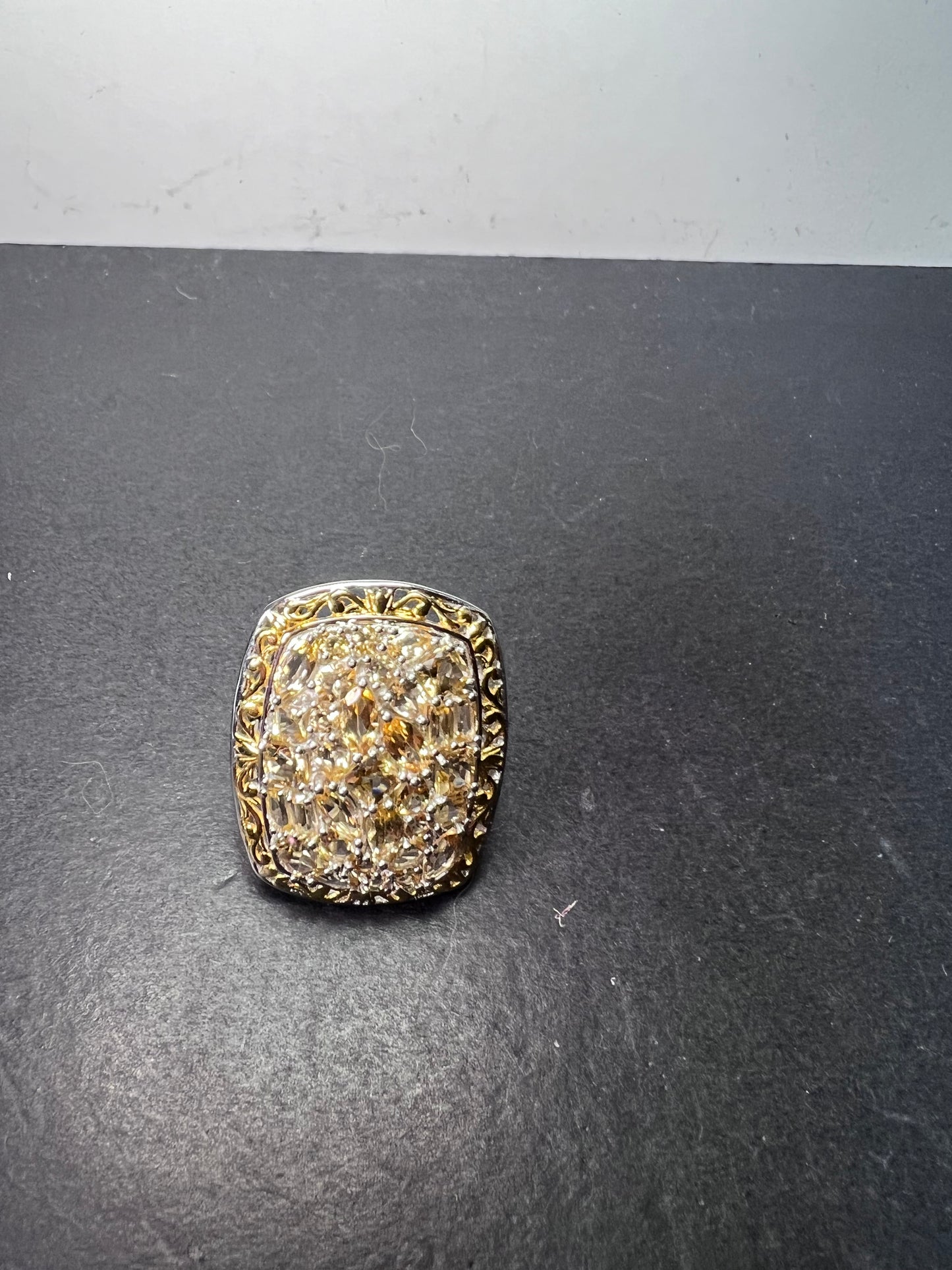 Big huge golden topaz two toned cocktail ring size 9