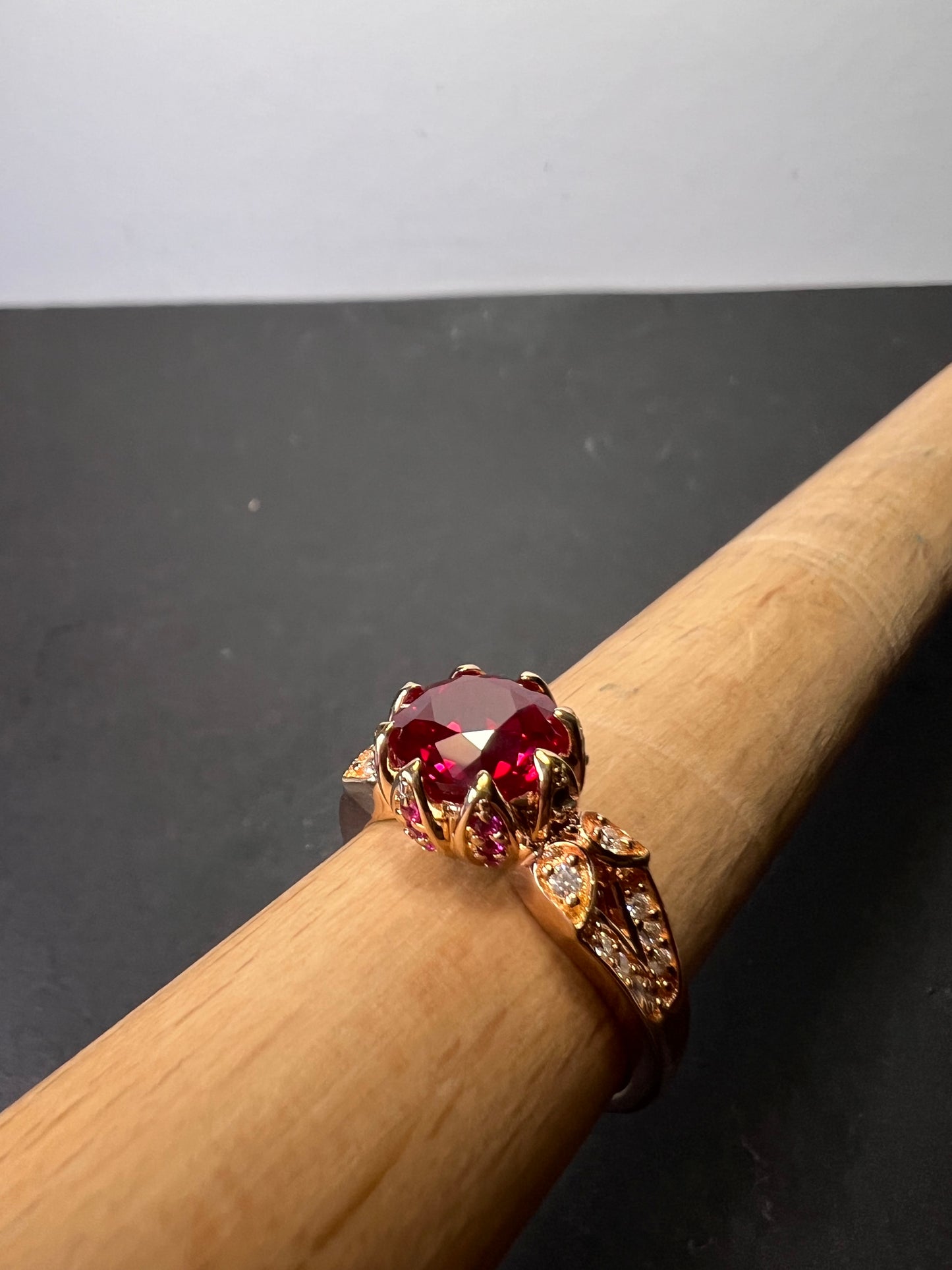 Lab Ruby and pink sapphire rose gold over sterling statement ring size 10