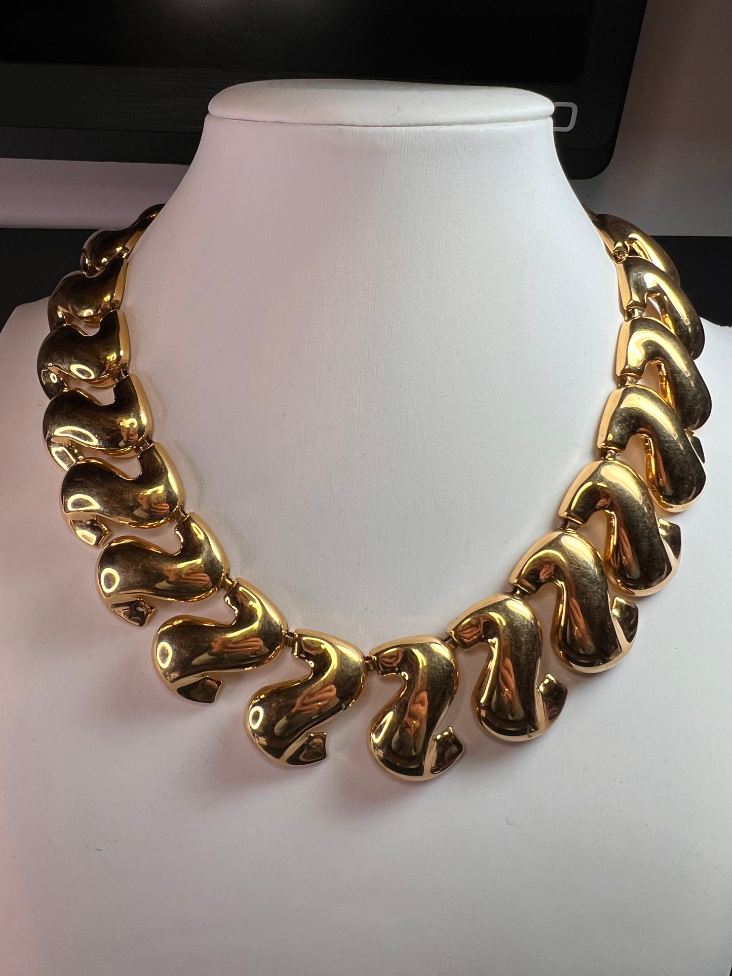 Vintage MCM Napier Gold-Tone Sculptural S-Link Statement Necklace, Signed