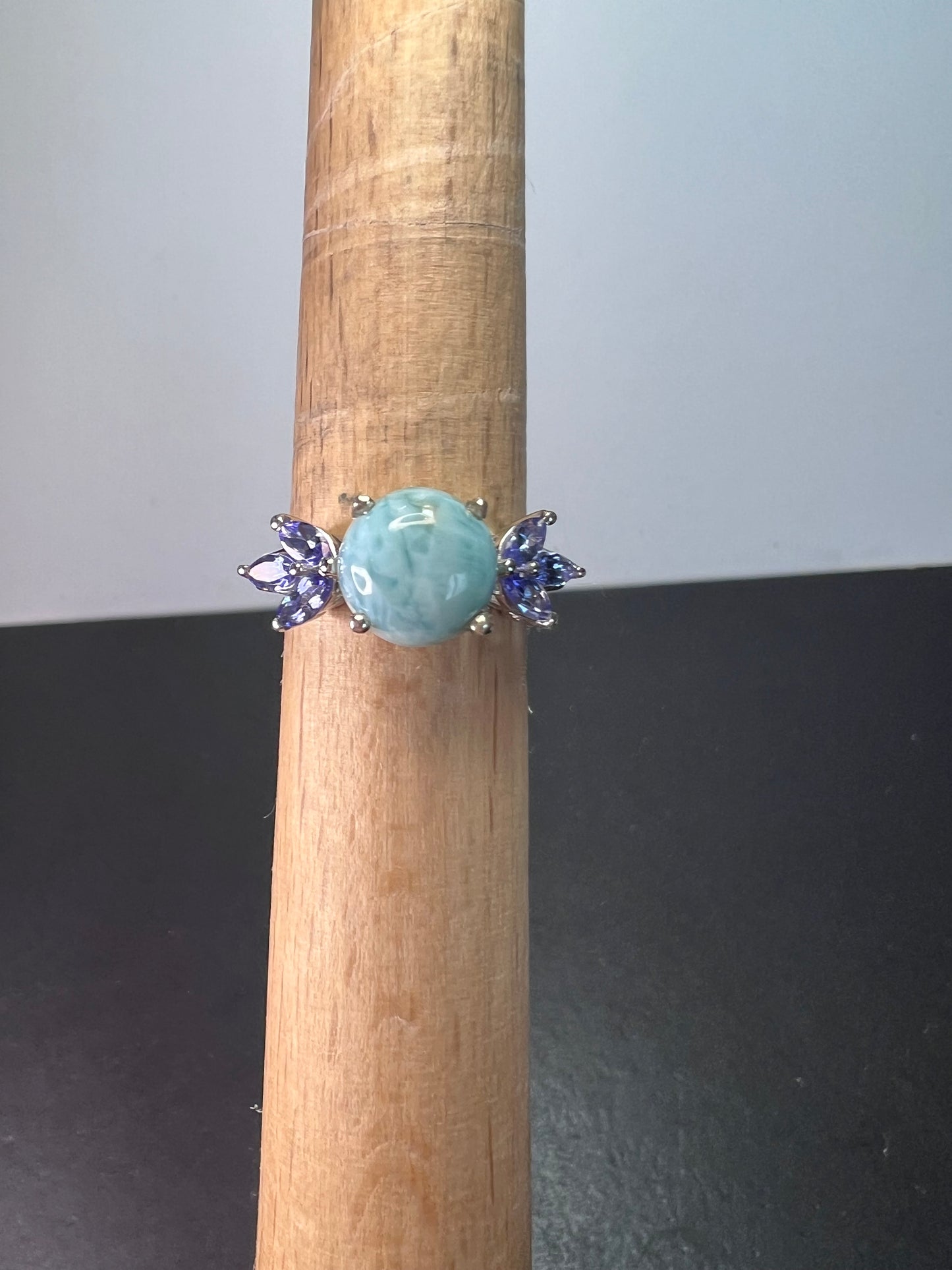 Larimar and tanzanite sterling silver ring size 9