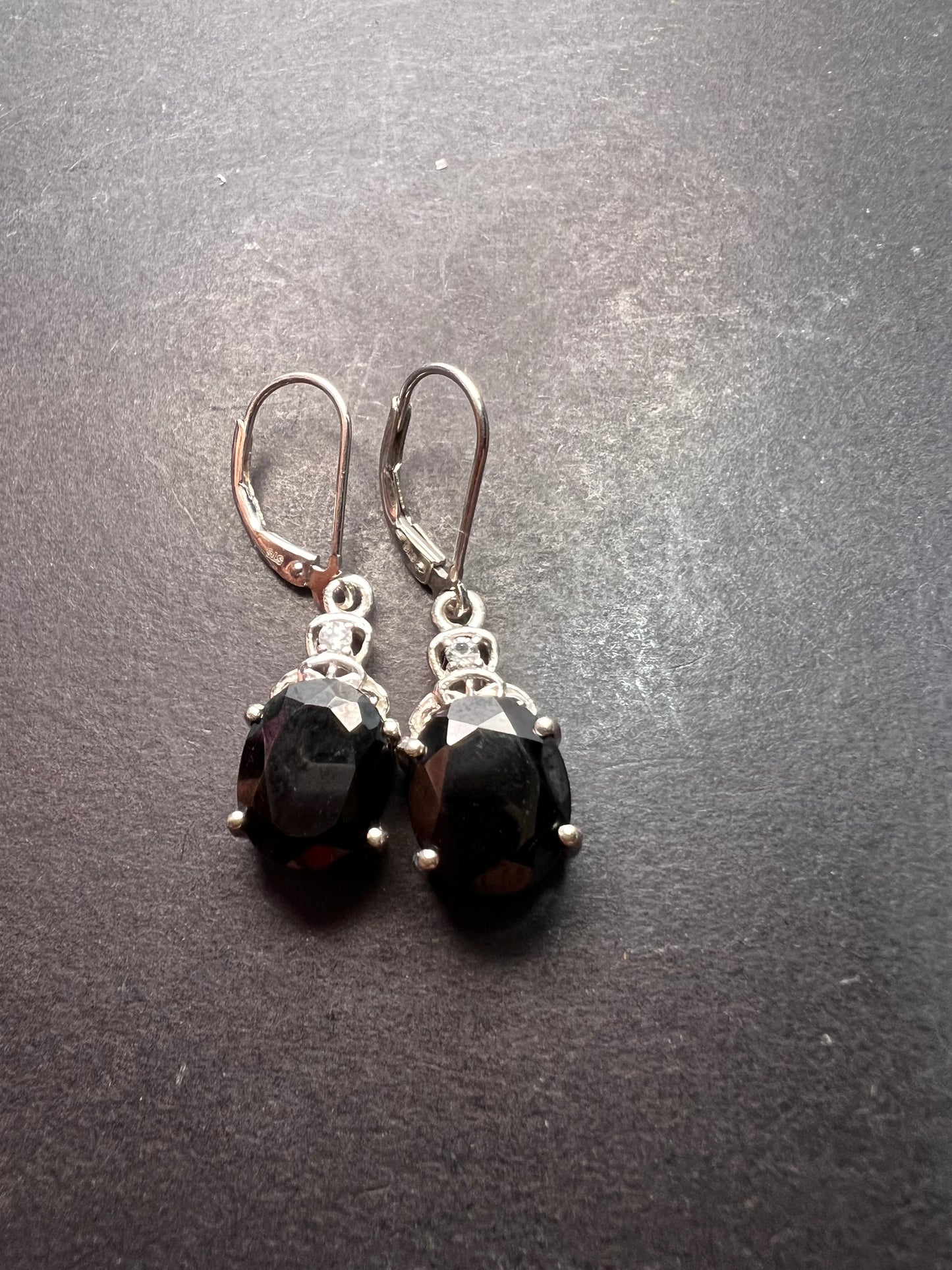 Black spinel lever back Sterling earrings