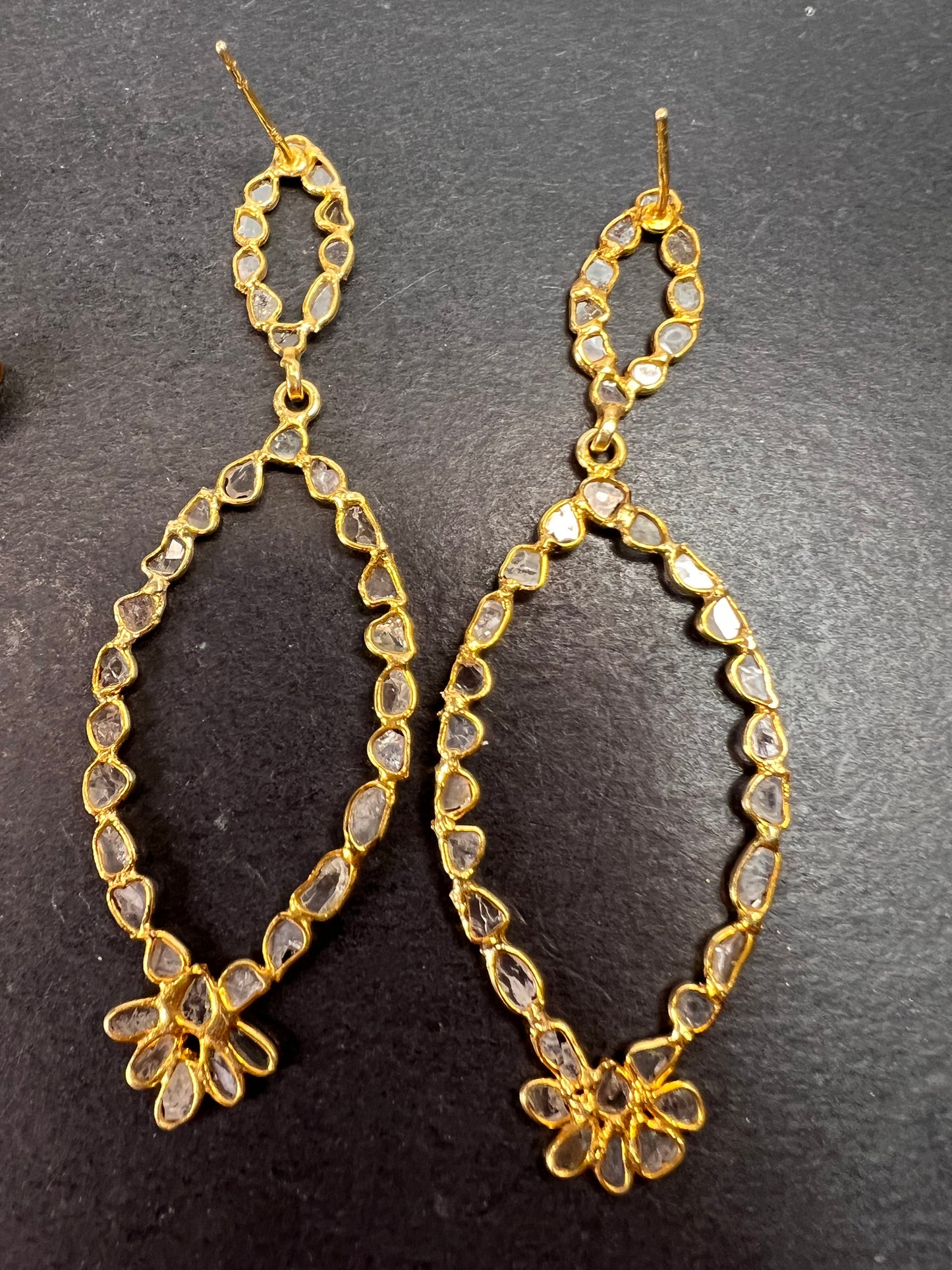 Polki diamonds chandelier earrings in gold over sterling silver