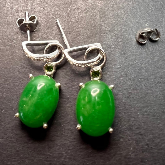 Jade and chrome diopside sterling silver earrings