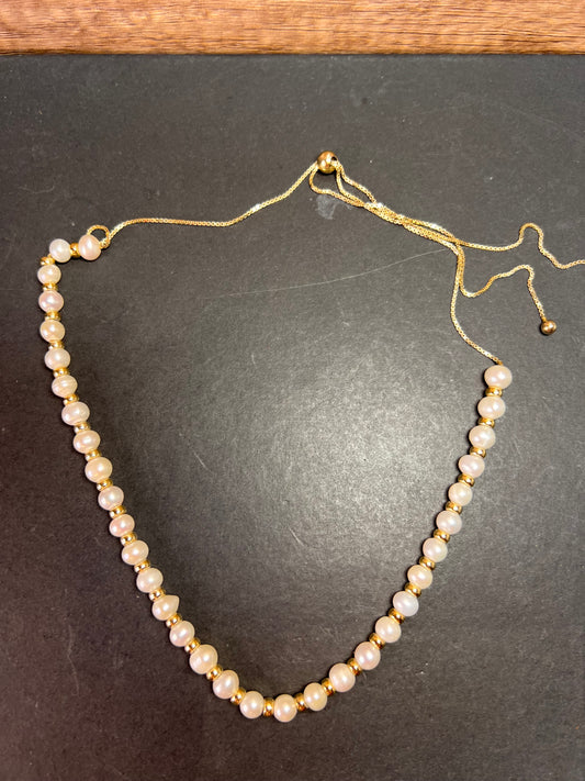 Cultured pearl and gold over sterling silver 26 inch bolo necklace