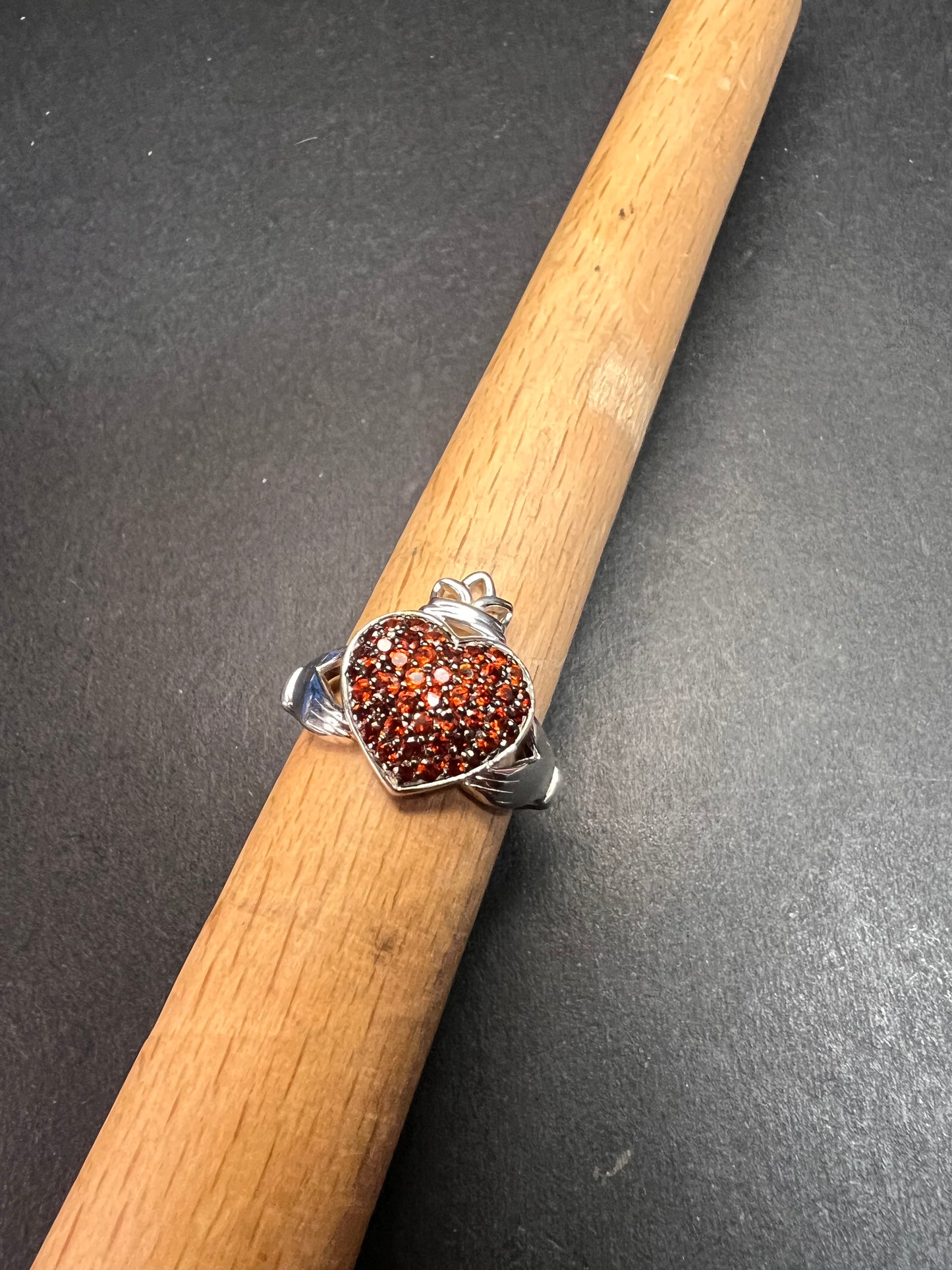 NEW Garnet claddagh ring in rhodium over sterling silver size 7