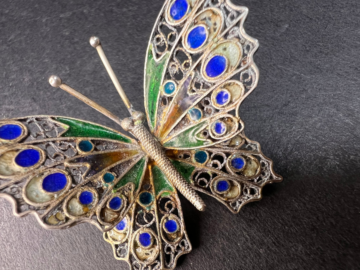 Vintage Alieti Adriana 800 silver Italian enameled filigree butterfly brooch pin