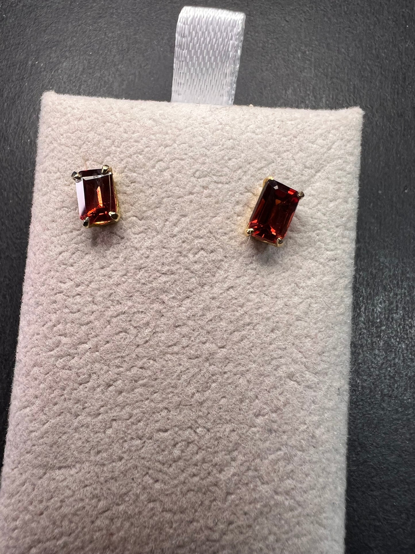 14k Gold Emerald-Cut Garnet Stud Earrings